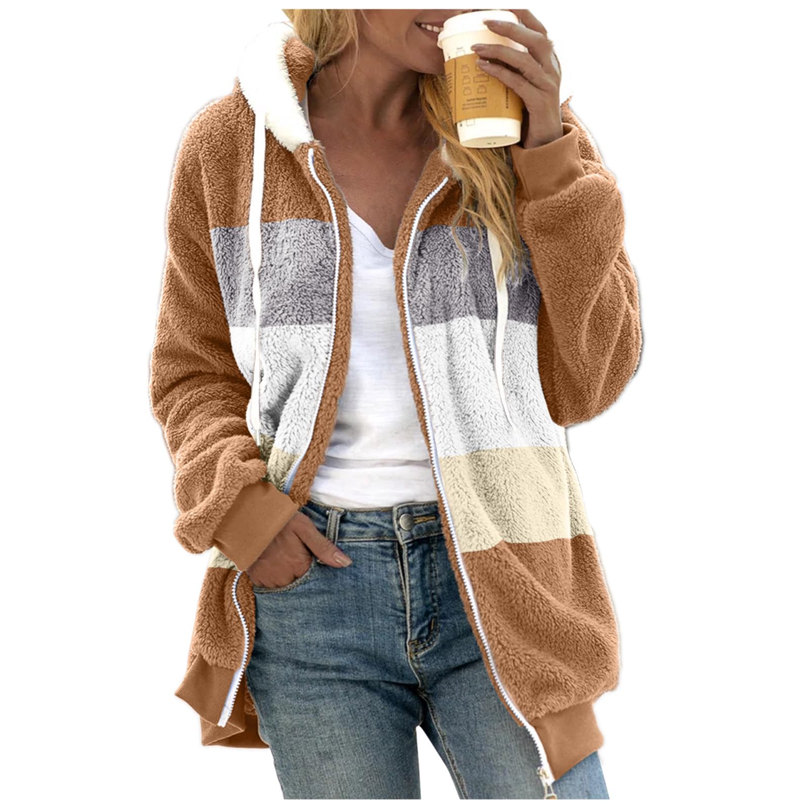 Women's Graphic Zip-Up Hoodies 2023 - Fall Fashion Solid Color Pullover Sweatshirt | Warm Fleece Jacket with Plush Wool Lining for Casual Outfits, Outdoor Activities & Layering in Cold Weather