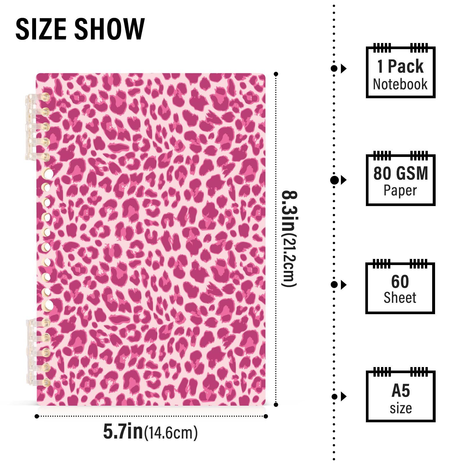 Pink Leopard Print Spiral Notebooks - 2 Pack A5 Notebooks with 60 Sheets for Work, School & Office Use | Perfect for Note Taking, Journaling & Planning