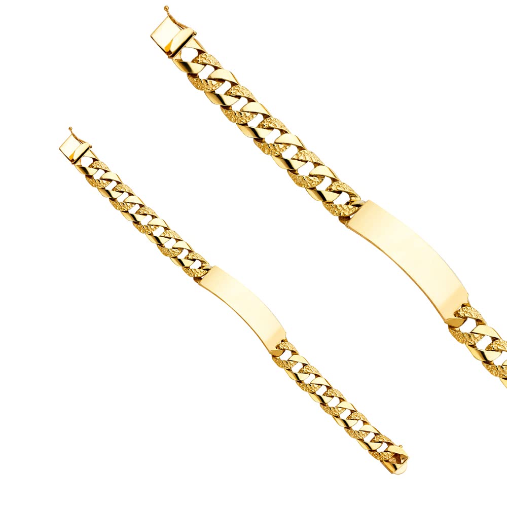 14K Yellow Gold Nugget Cuban Link ID Bracelet - 8.5
