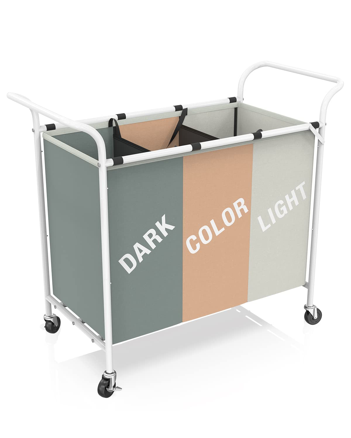 Nerveol 170L 3-Section Laundry Sorter with Heavy-Duty Lockable Wheels & Removable Bags - Large Rolling Laundry Hamper Basket for Clothes Storage - Perfect for Bedroom, Laundry Room & Dorm Organization
