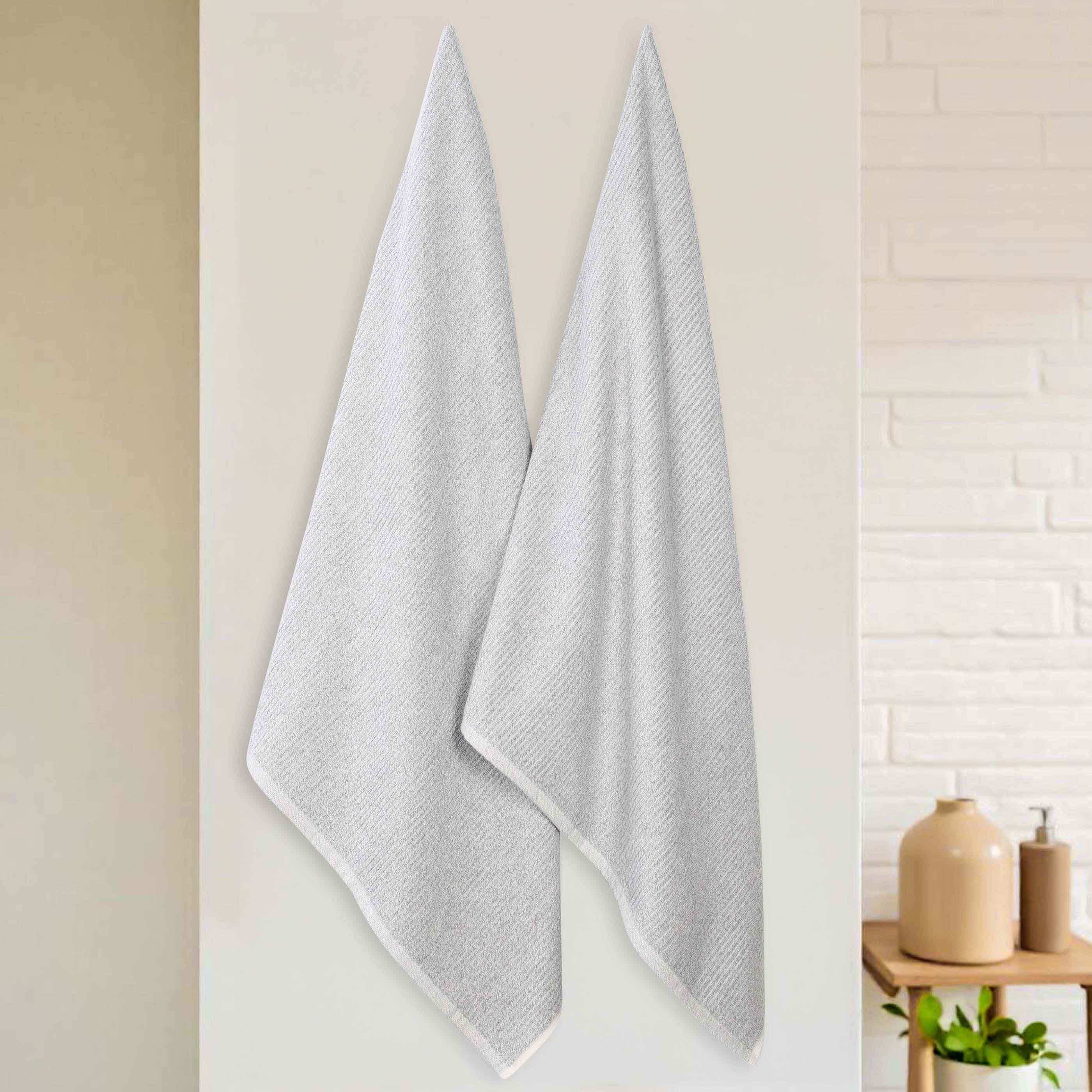 Premium Cotton Blend Ribbed Bath Towels Set of 2 - Ultra Absorbent & Soft Bath Sheets for Spa, Gym & Luxury Bathroom - Destin Collection
