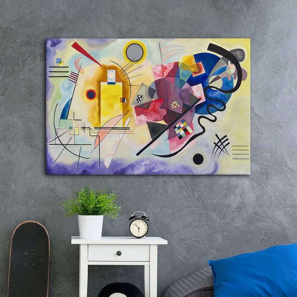 ZENDA Wassily Kandinsky Abstract Wall Art - Yellow Red Blue Wrapped Canvas Painting Print for Living Room & Bedroom Decor - Ready to Hang - Perfect for Modern Home & Office Interior Design