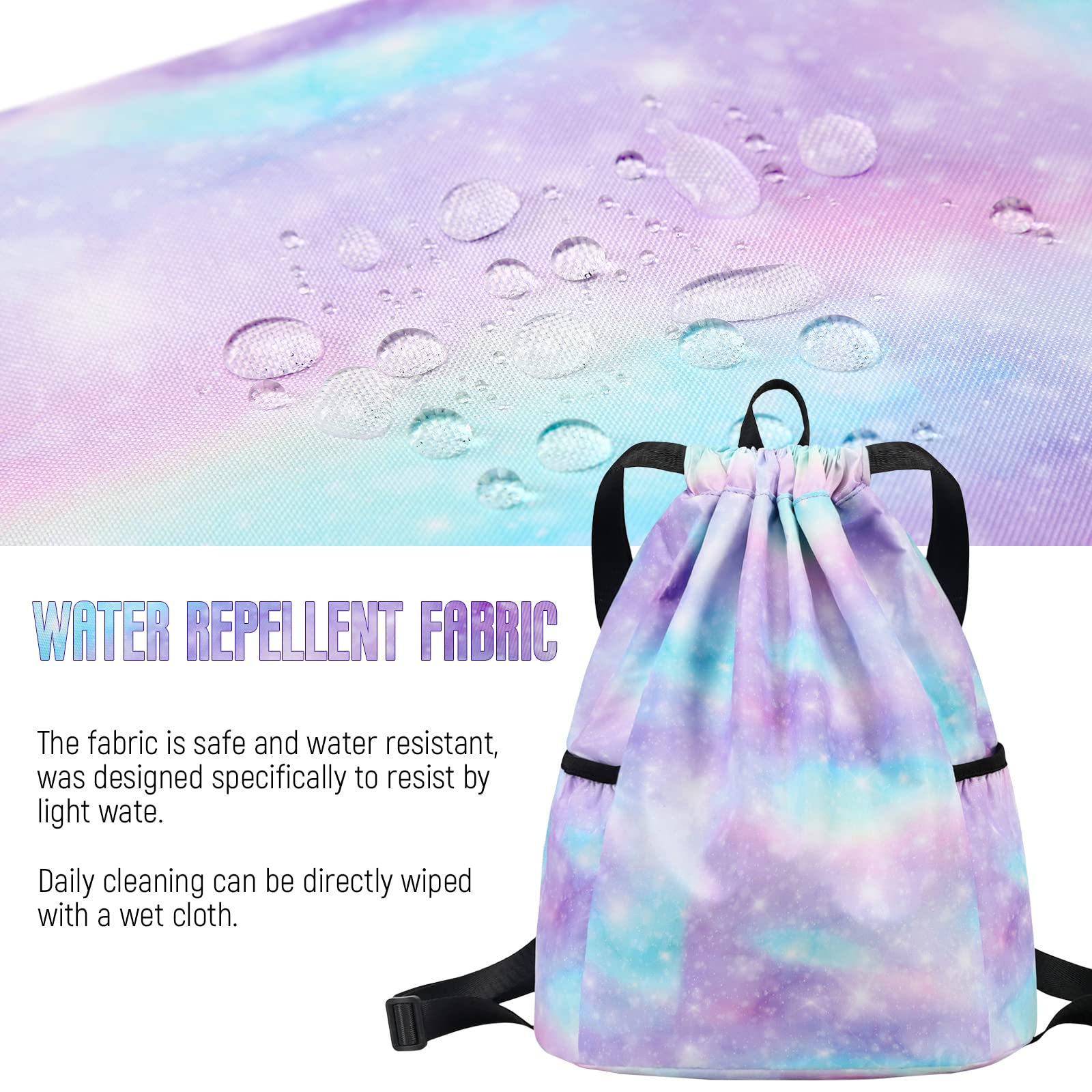 Waterproof Drawstring Backpack - Lightweight Gym Sackpack for Women & Girls, Sports Travel Bag with Adjustable Straps (Stars Pink) - Perfect for Yoga, Running, Beach & School Activities