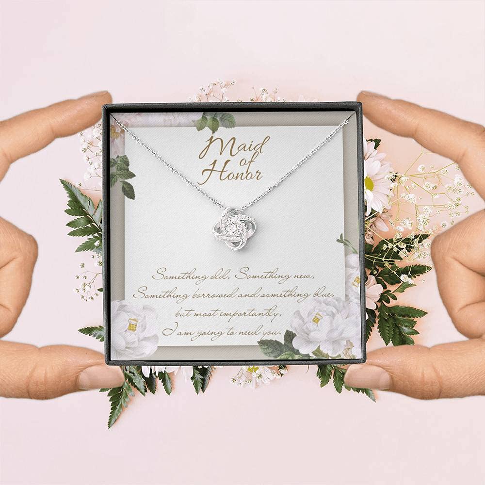 Love Knot Necklace for Maid of Honor Proposal - Wedding Jewelry Gift with Message Card & Gift Box - Perfect for Bridesmaid Proposal, Bachelorette Party & Wedding Day Accessories