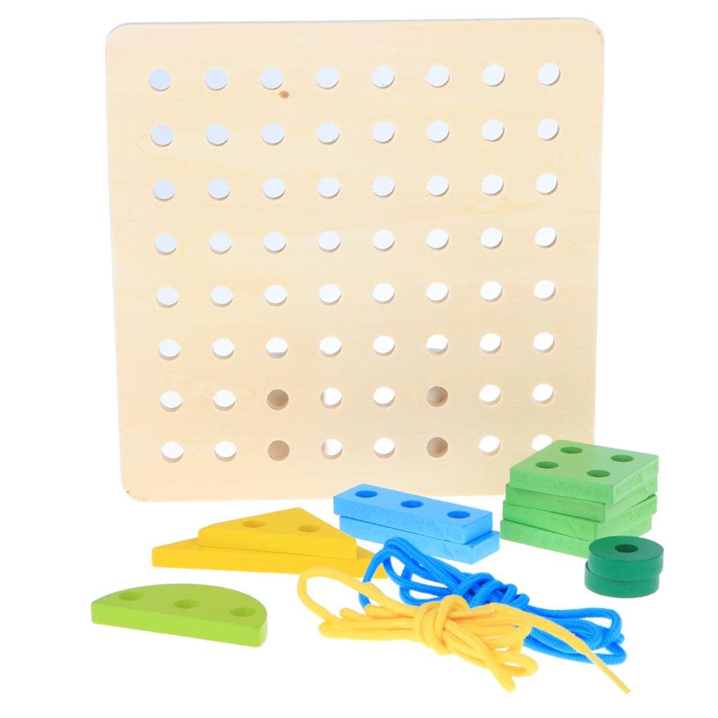 Enakshi Wooden Threading Board Toy - Montessori Lacing & Tracing Geometric Shapes Puzzle for Toddlers - Educational Preschool Learning Toy for Fine Motor Skills Development - Perfect for Home & Classroom Use