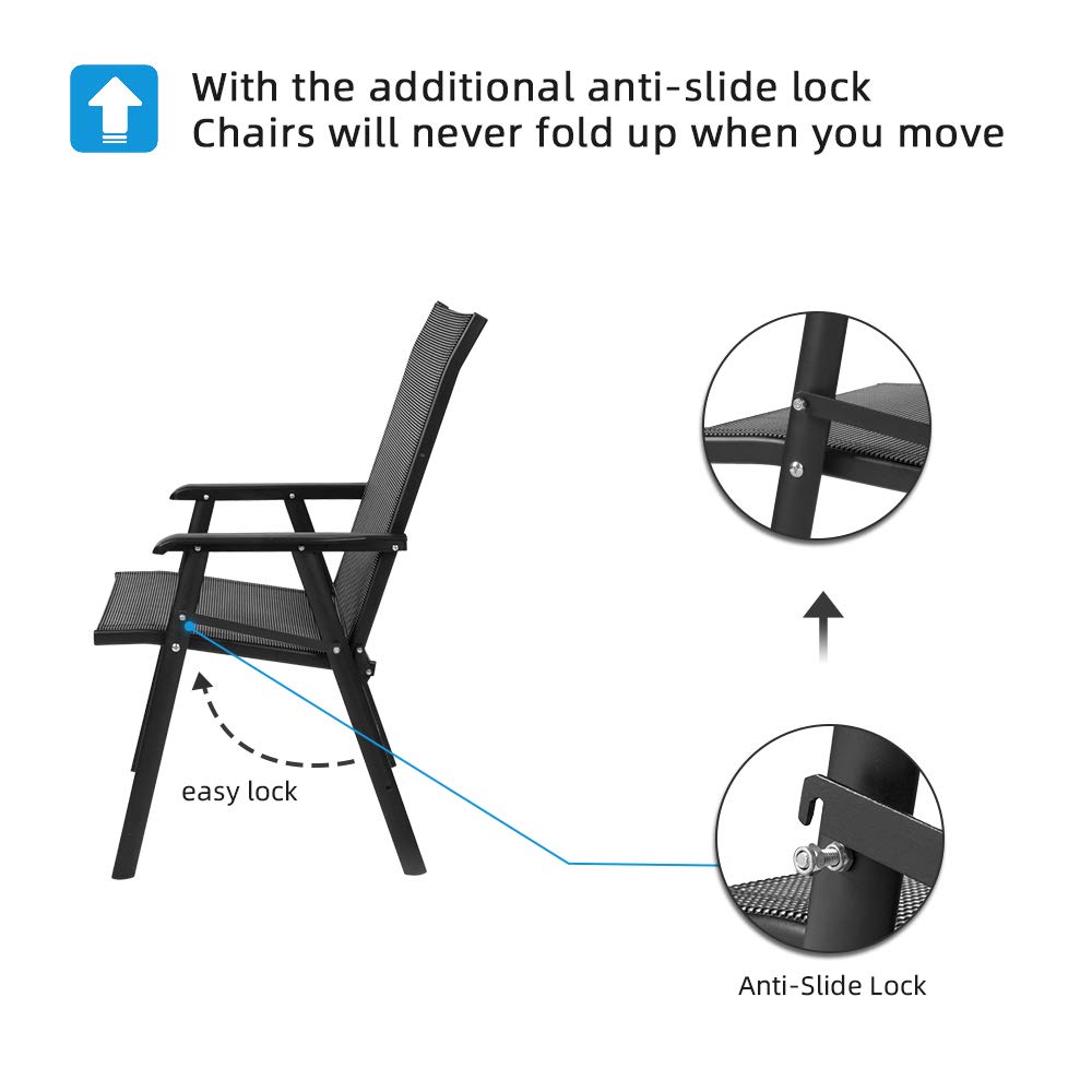 VINGLI Upgraded 4-Pack Folding Chairs with Arms - Portable Outdoor & Indoor Patio Chairs, Lightweight Sling Back Design for Lawn, Pool, Courtyard, Balcony, Garden, Camping, Picnics & BBQs (Black)