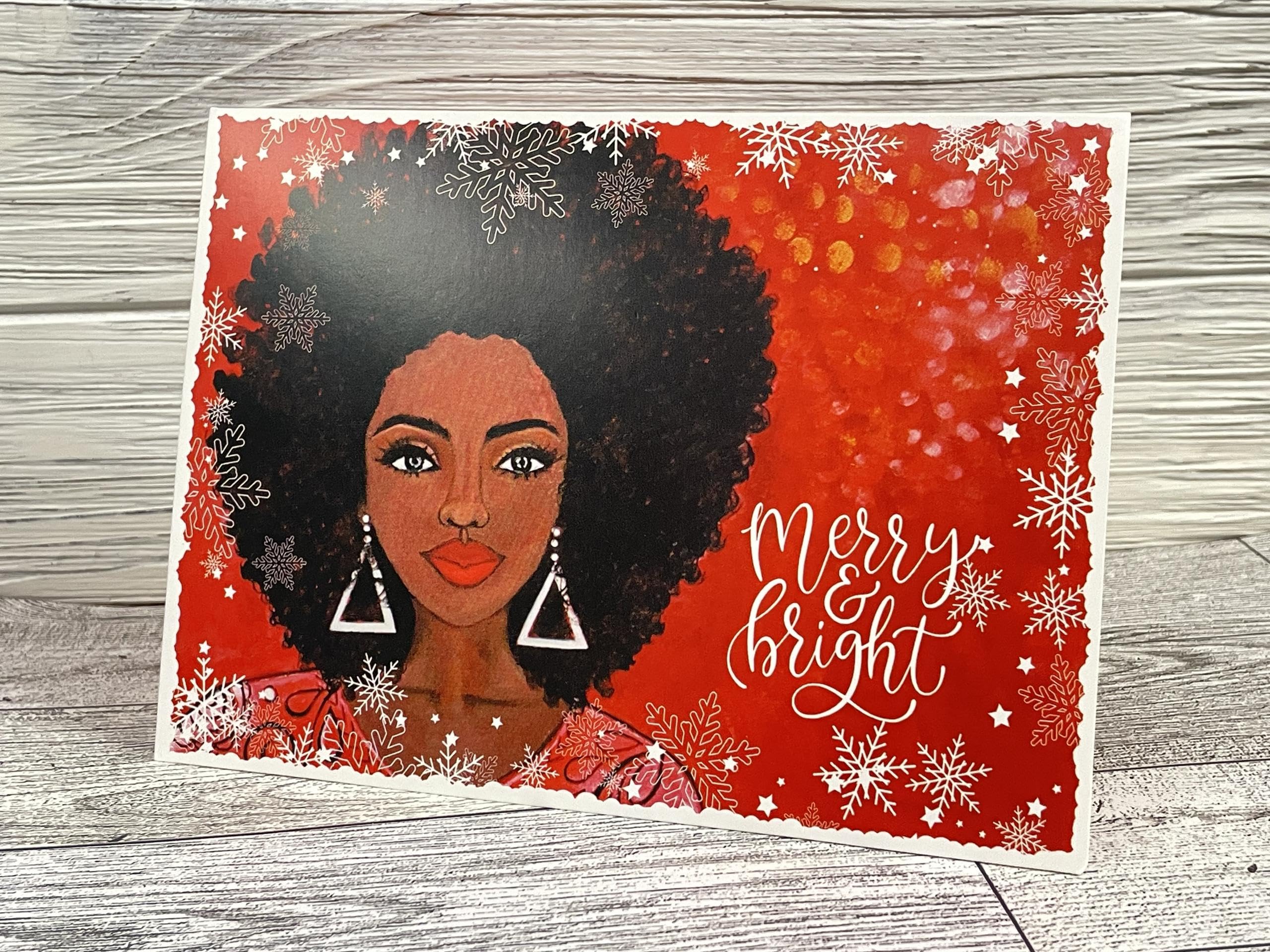 African American Christmas Cards - Merry & Bright Holiday Greeting Cards Set of 15 with Envelopes, 5x6.75 inches (X23-182) - Perfect for Family, Friends & Coworkers Holiday Wishes