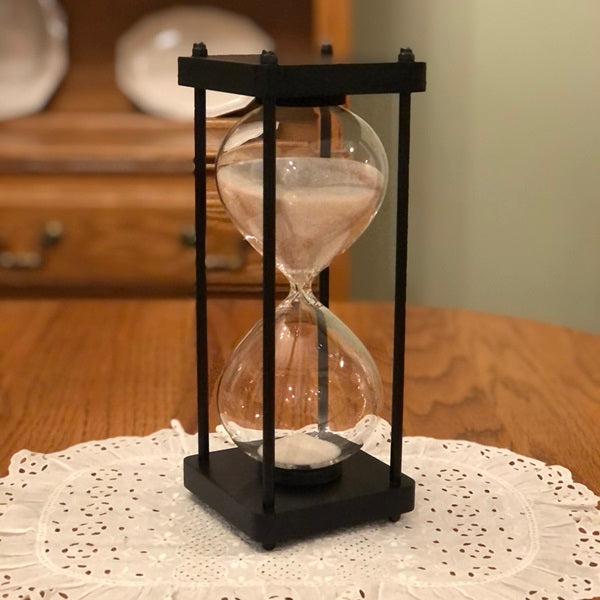 Premium Square Black Hourglass with Black Spindles - Choose Black, White, Natural or Gold Sand | Elegant Home Office Decor, Meditation Timer & Unique Gift Idea