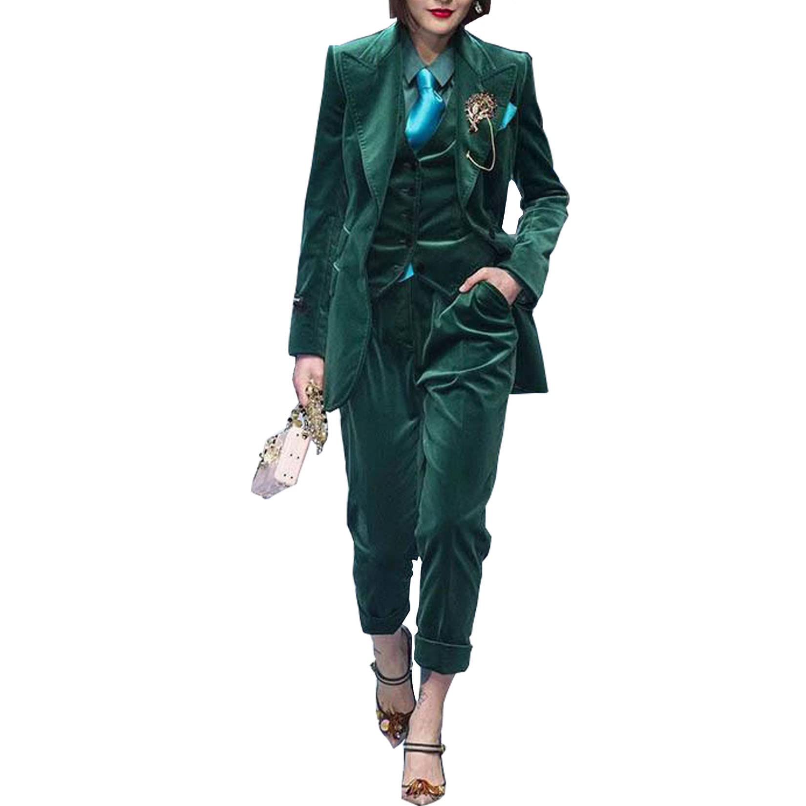 Women's Velvet 3-Piece Business Suit Set - Slim Fit Blazer, Pants & Vest for Work, Party & Formal Occasions | Professional Office Wear & Evening Events Outfit