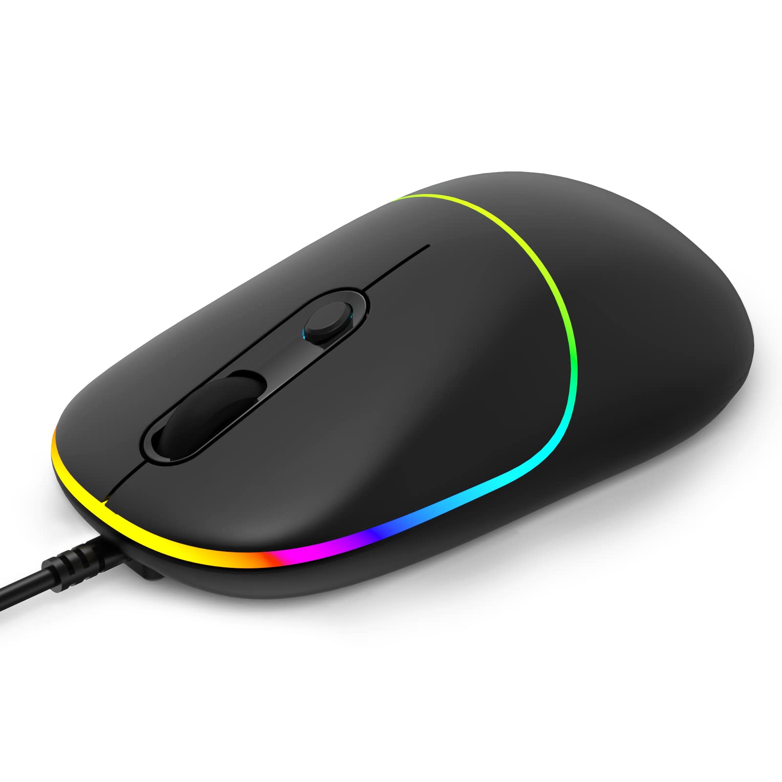FENISIO Wired USB Computer Mouse - 6400 DPI Ultra Silent Ergonomic Backlit LED Gaming Mouse for PC, Laptop, Desktop, MacBook (Windows/Mac Compatible) - Perfect for Office Work, Gaming & Late-Night Computing (Black)