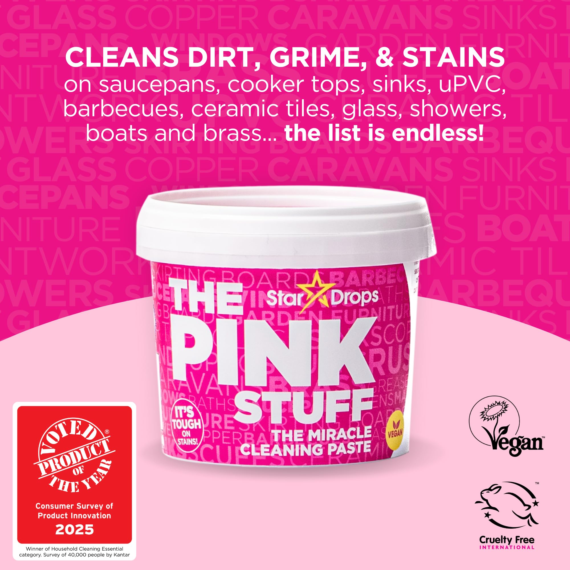 Stardrops The Pink Stuff Miracle Cleaning Paste Kit - 2 Tubs of All-Purpose Cleaner with Electric Scrubber & 4 Brush Heads for Kitchen, Bathroom & Tough Stains Removal
