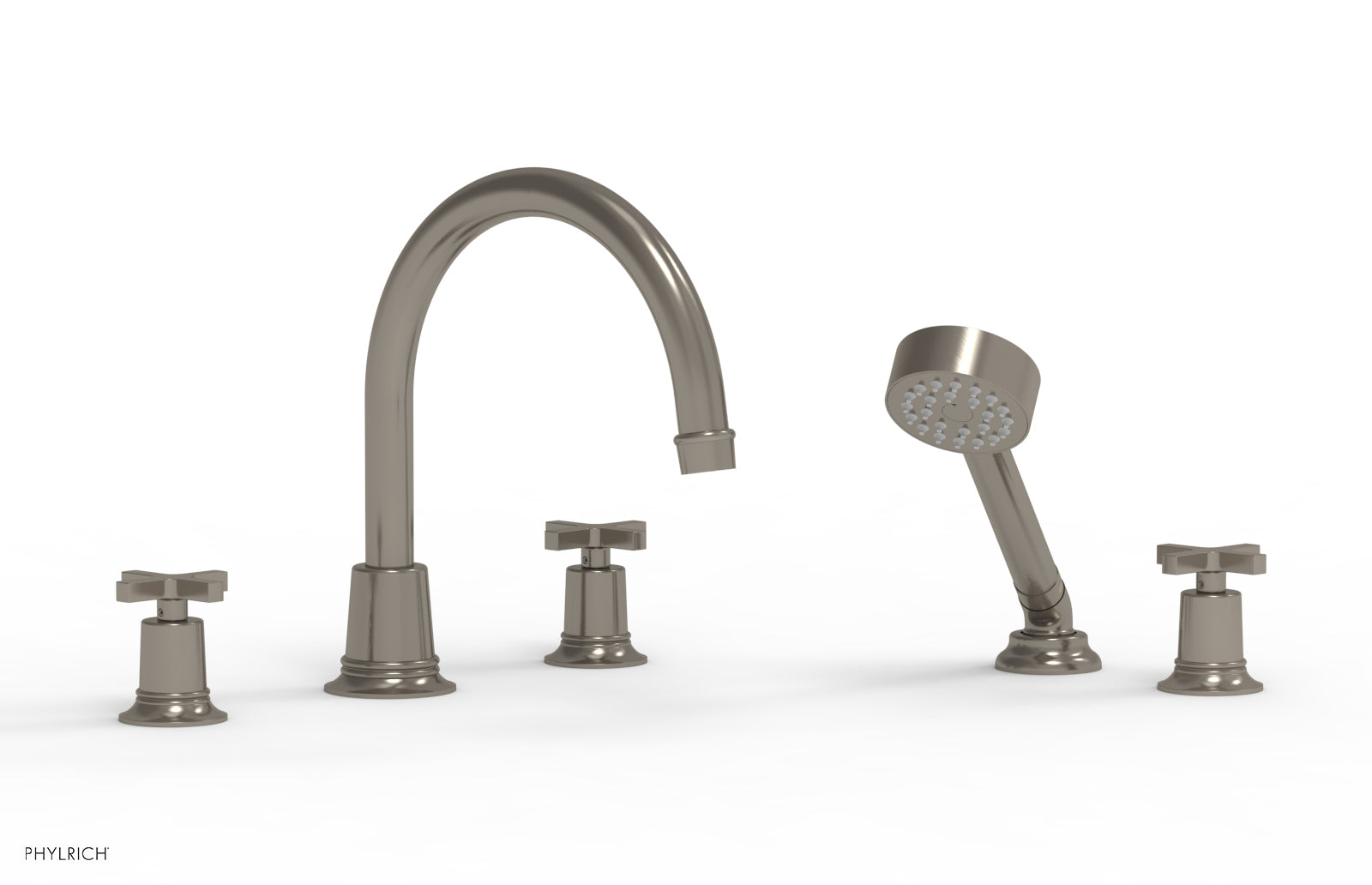 HEX MODERN Deck Mounted Bathtub Faucet Set with Cross Handles and Hand Shower - Matte Black Finish for Bathroom Renovation and Spa-Like Experience (Model 50150)
