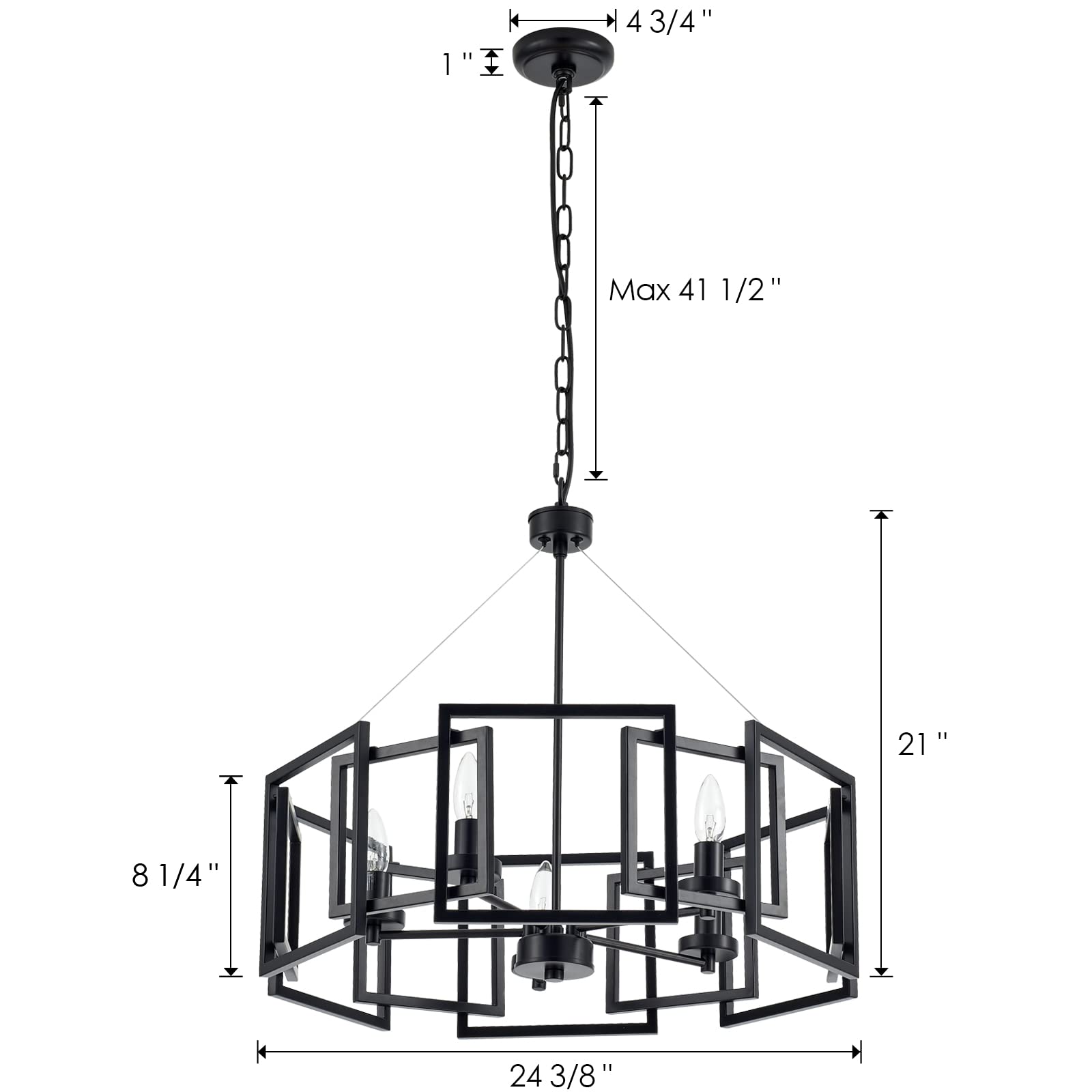 Industrial Style Chandelier - Matte Black Geometric Pendant Light Fixture with 5 Lights for Dining Room, Living Room, Kitchen Island & Bedroom | Perfect for Modern Farmhouse, Loft & Industrial Decor