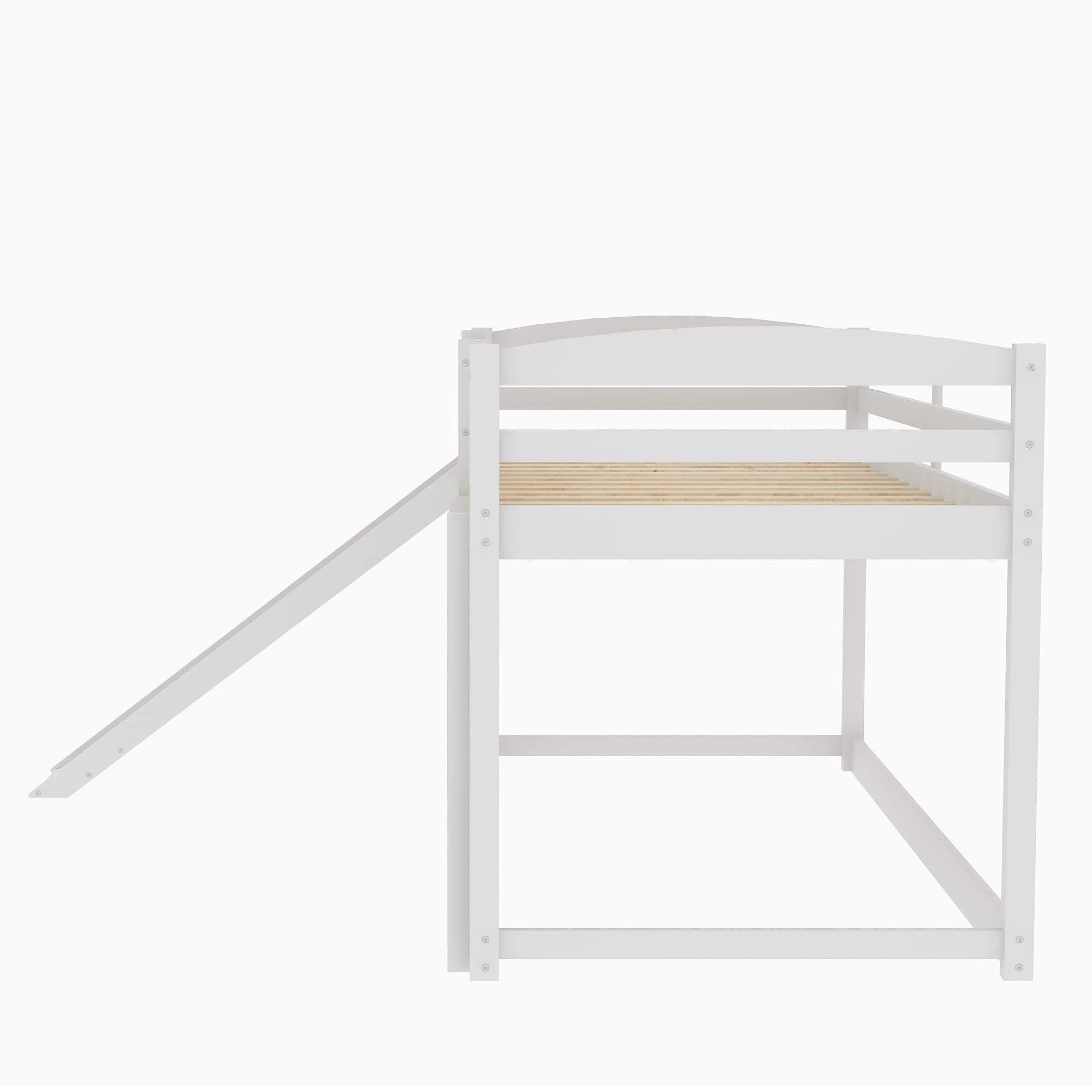 Harper & Bright Designs Low Bunk Bed with Slide - Twin Over Twin Wooden Bunk Bed with Ladder for Kids & Toddlers - White - Perfect for Small Bedrooms, Playrooms & Shared Kids' Spaces
