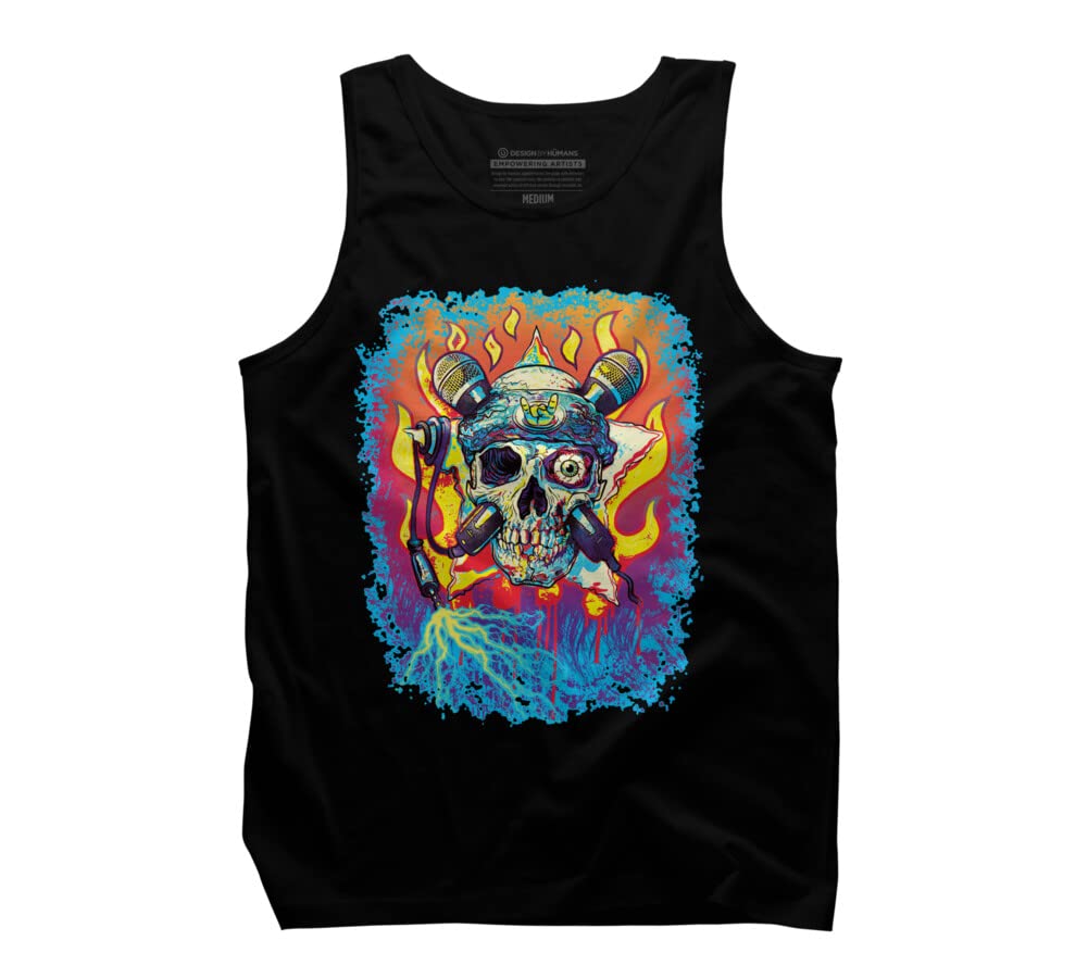 Vintage Rock 'n' Roll Skull & Crossbones Microphone Graphic Tank Top for Men - Soft Cotton Band Tee - Perfect for Concerts, Festivals & Casual Streetwear