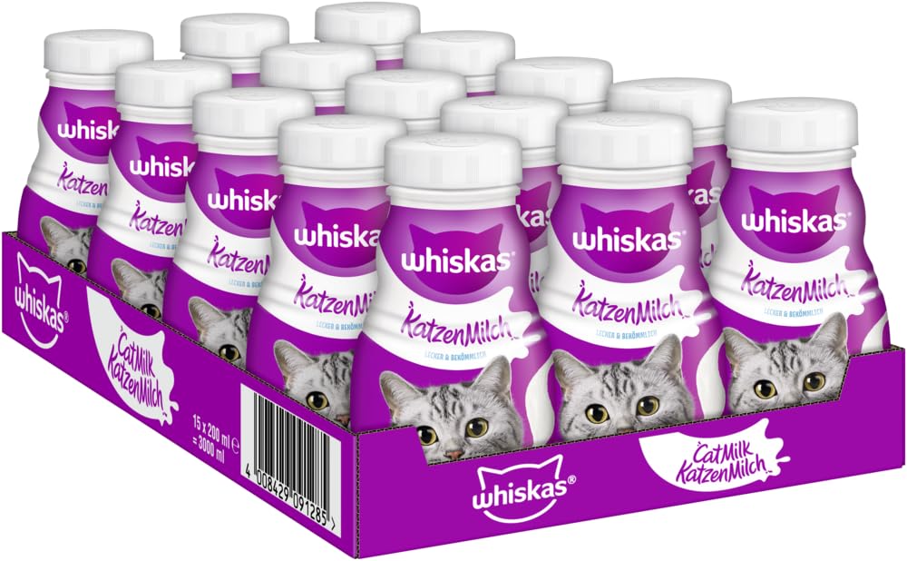 Whiskas Cat Milk for Kittens - 15 Pack of 200ml Bottles | Complementary Wet Cat Food for Kittens 6+ Weeks | Perfect for Weaning, Hydration & Nutrition