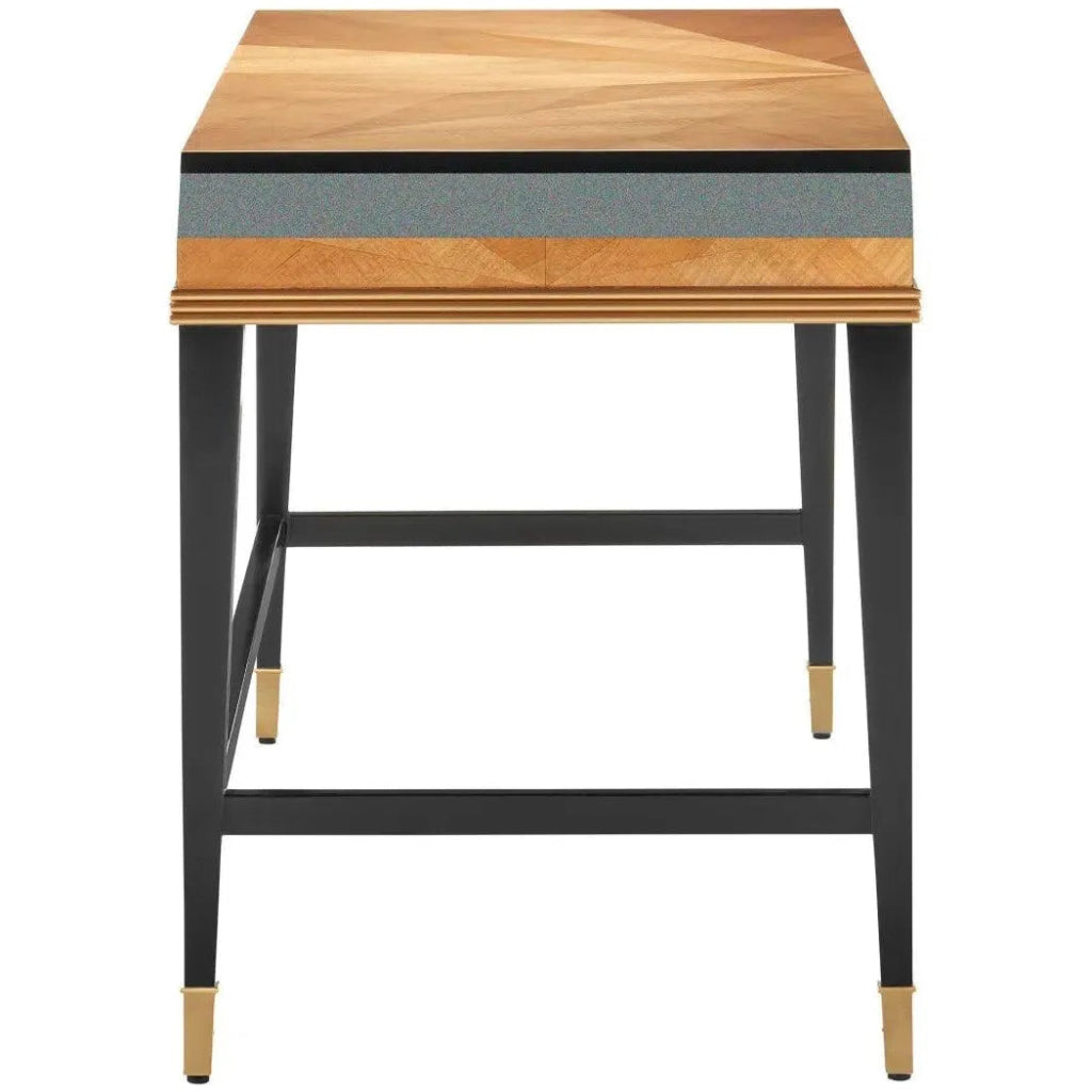 60.5 Inch Kallista Taupe Wood Black Modern Writing Desk - Home Office Furniture for Study, Work & Remote Learning