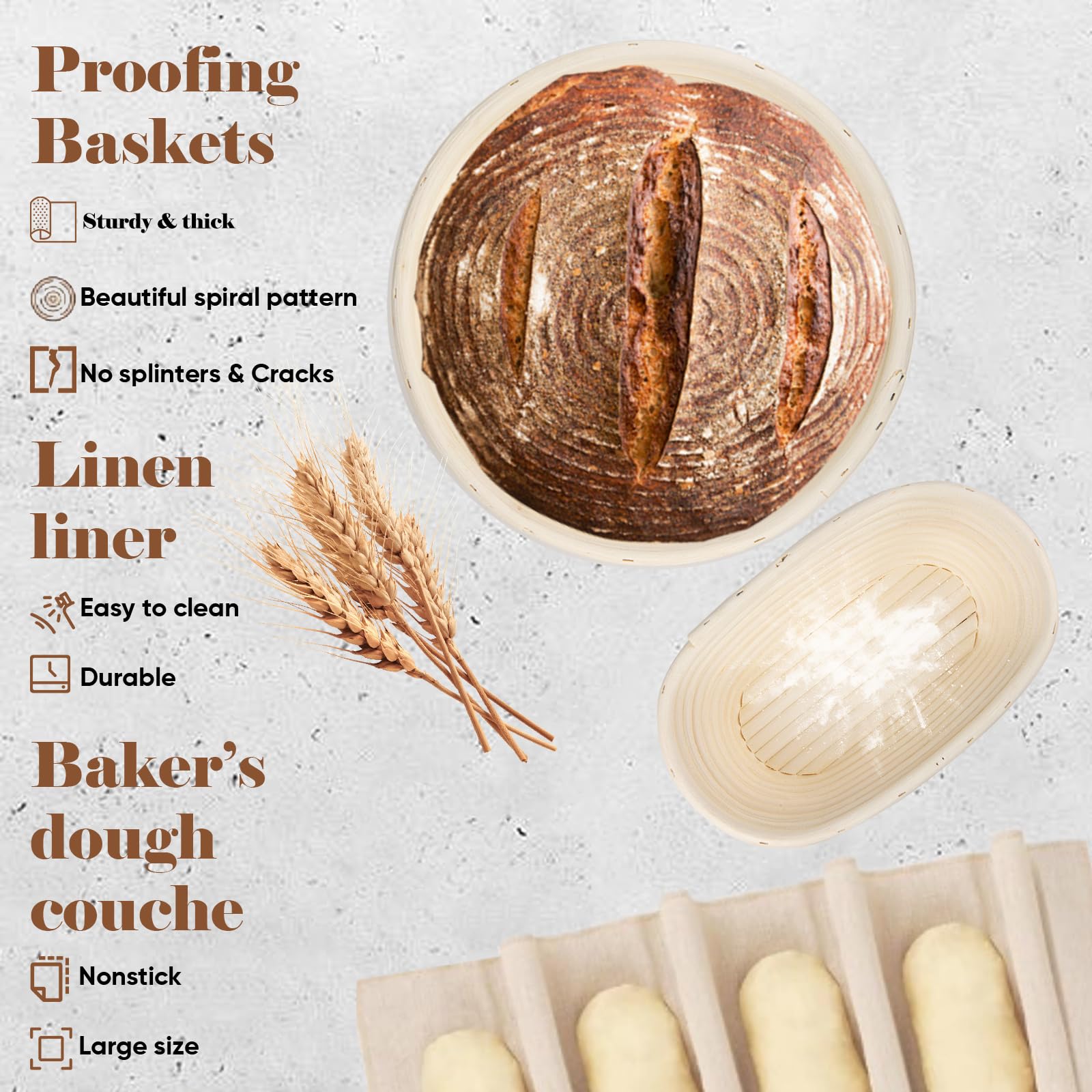 Premium Sourdough Bread Baking Kit - 2-Piece Banneton Proofing Basket Set (9