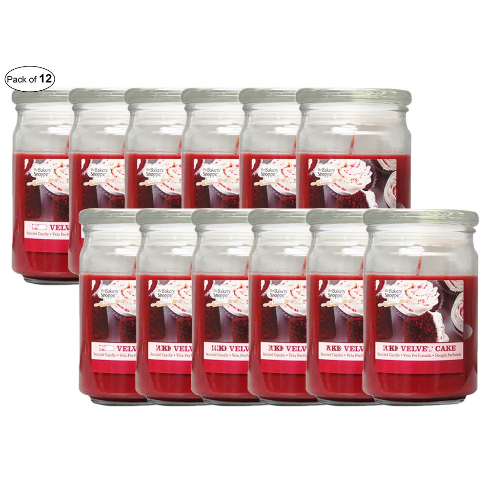 15 Oz Red Velvet Cake Scented Candle - Pack of 12 | Long-Lasting Aromatherapy Candles for Home, Spa, Romantic Dinner & Relaxation