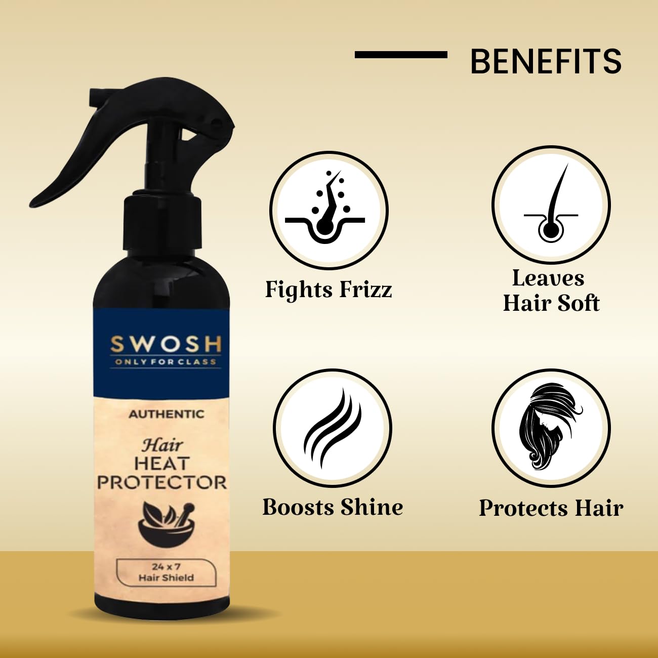 SWOSH Heat Protection Spray for Hair - 200ml with Argan Oil & Keratin | Sulfate Free, Paraben Free Hair Styling Mist | Protects Against Heat Damage & Reduces Frizz | Perfect for Blow Drying, Straightening & Curling