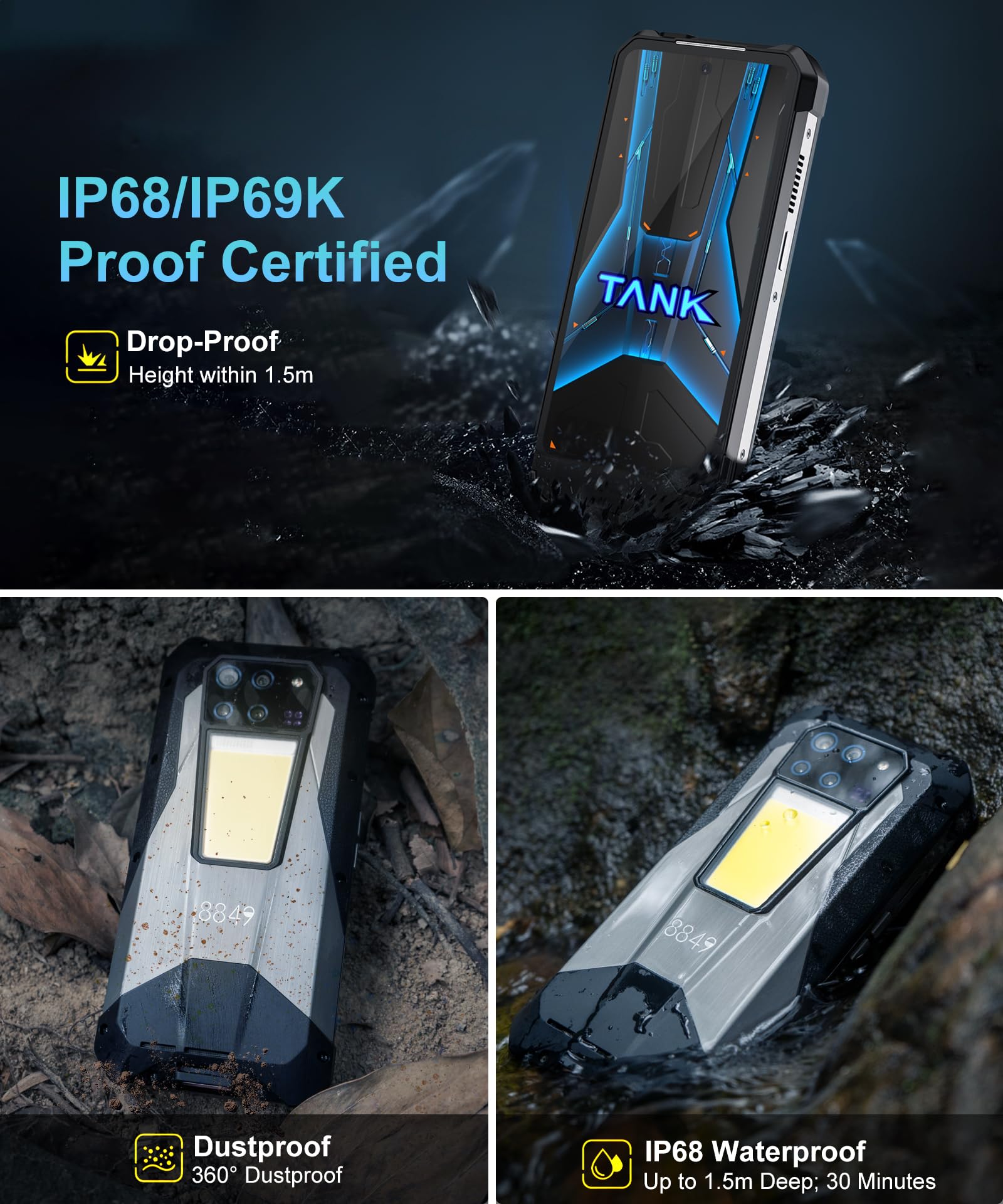 8849 Tank 3 Pro Rugged Smartphone - 23800mAh Battery, 5G Outdoor Projector Phone, 36GB RAM + 512GB ROM, 6.79