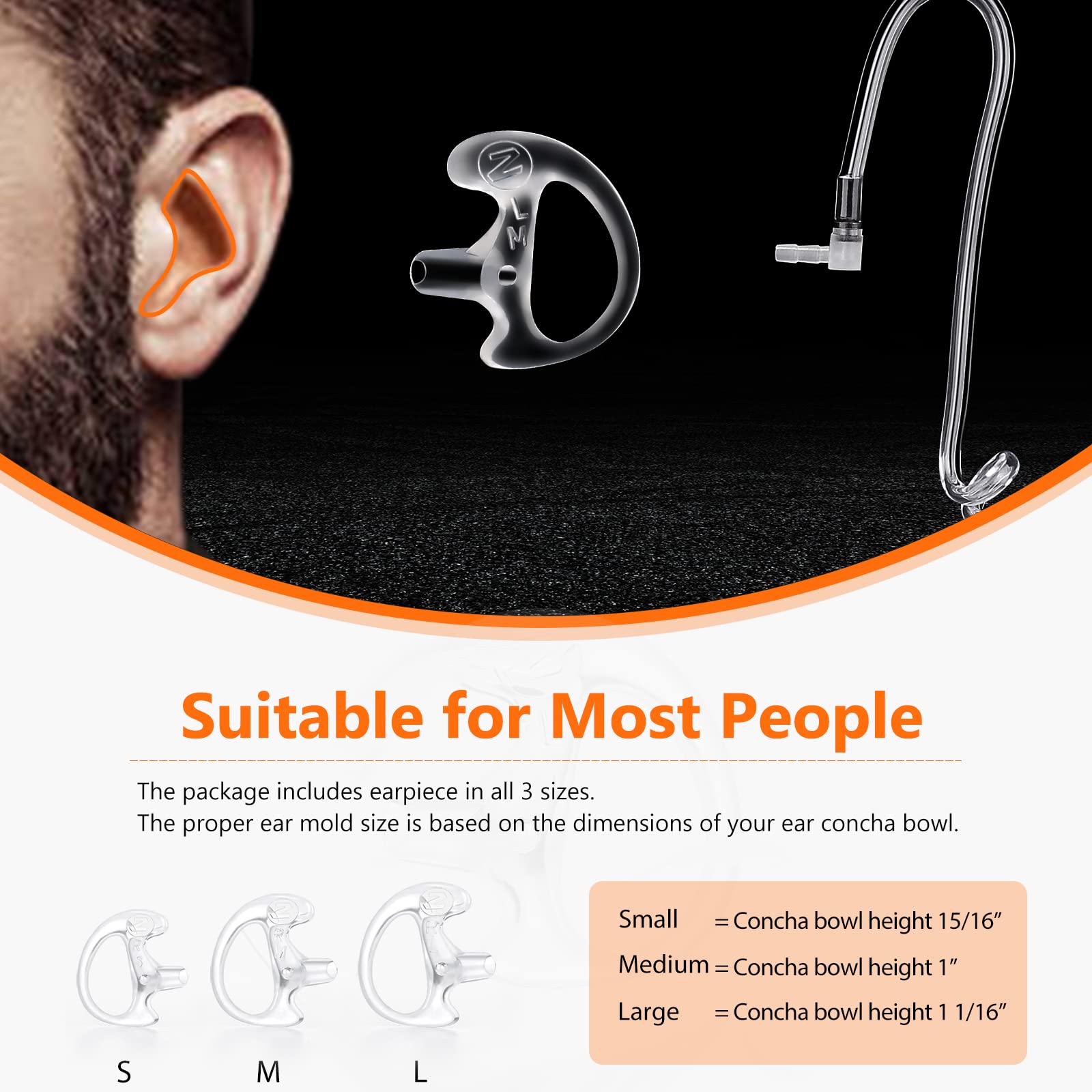 Zeadio 3.5mm Surveillance Earpiece Headset - Listen Only with Acoustic Tube & Earmold - Compatible with Smartphones, Two-Way Radios, Transceivers & Speaker Mics (4 Pack) - Ideal for Security, Surveillance & Communication Professionals