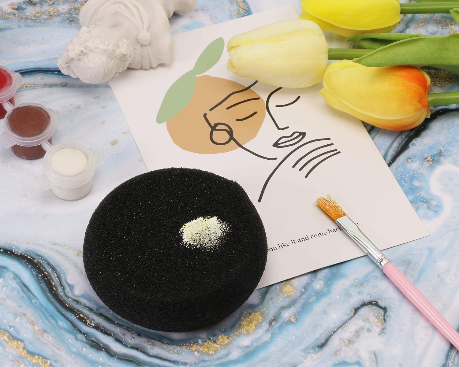 Penta Angel Round Sponges 10Pcs - 3 Inch Yellow Synthetic Artist Sponges for Watercolor Painting, Pottery Clay, Ceramics & Wall Art - Perfect for DIY Crafts, School Projects & Professional Artwork (Black)