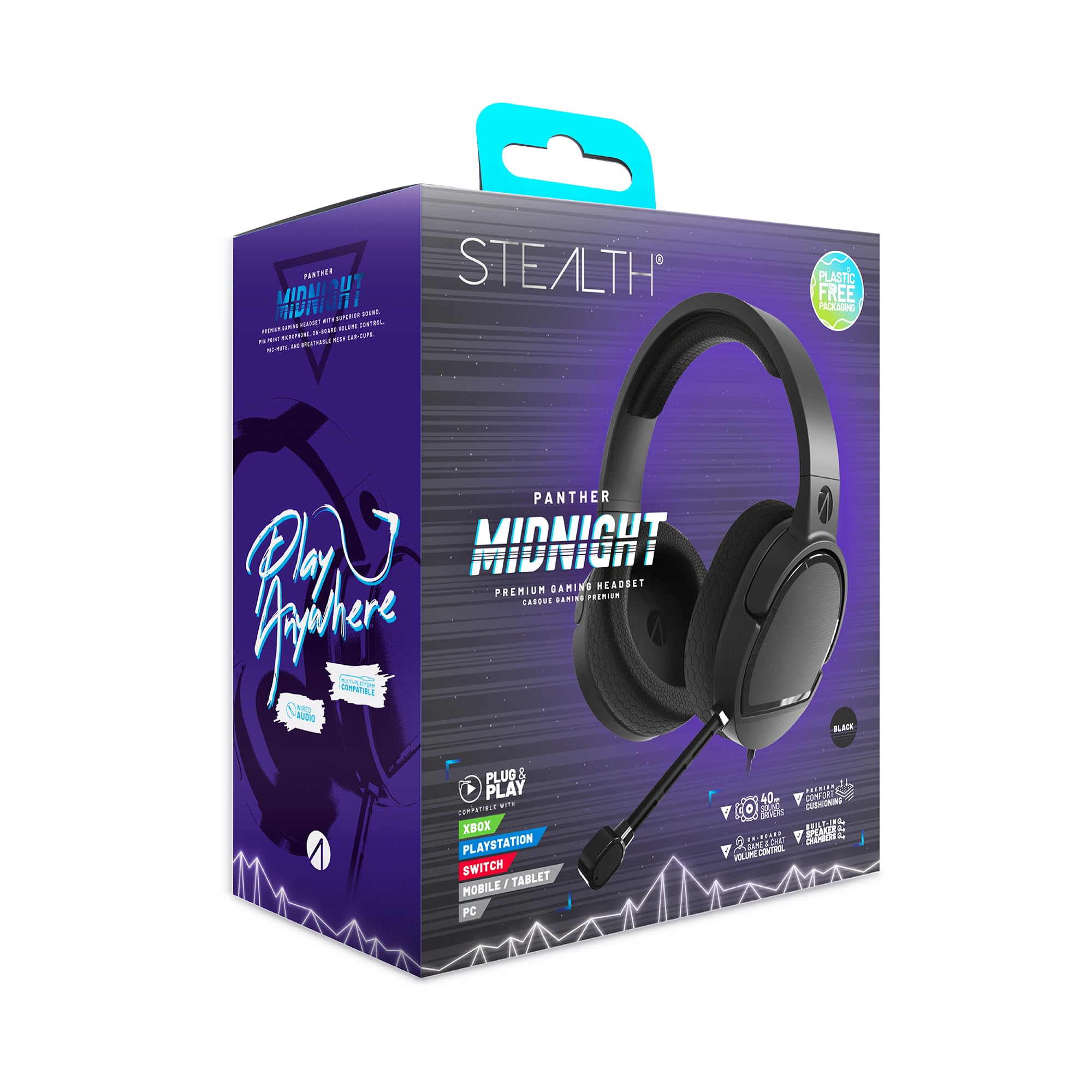 STEALTH Panther Gaming Headset - Over Ear Noise Cancelling Headphones with Flexible Mic for PS5, PS4, Xbox, Switch, PC - 3.5mm Jack, 1.5m Cable - Lightweight & Comfortable for Long Gaming Sessions - Perfect for FPS, RPG & Online Multiplayer Games