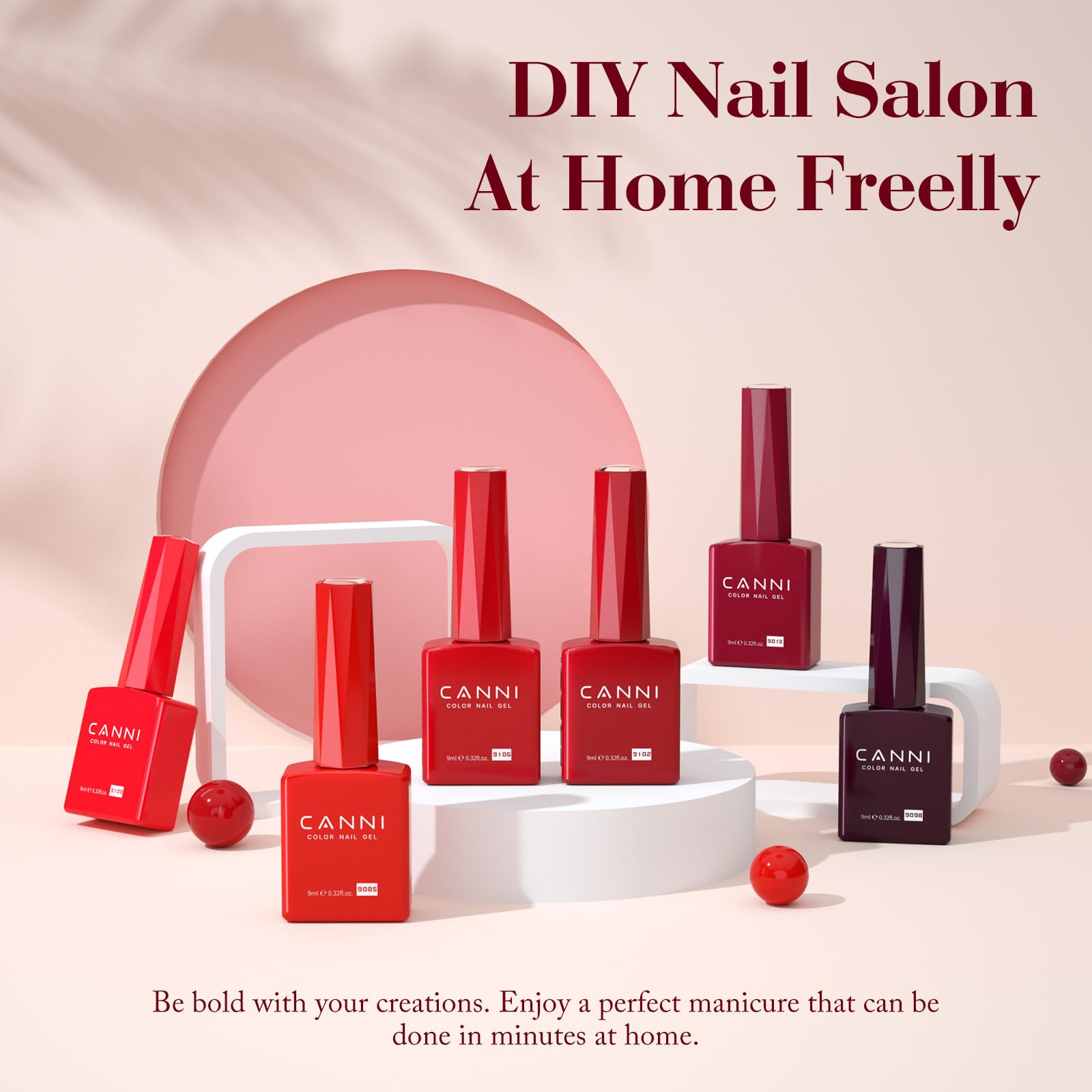 CANNI Red Gel Nail Polish Set - 6 Colors 9ML Dark Red Burgundy Nail Polish Kit for UV/LED Light, Soak Off Gel Polish for Nail Art Design, DIY Manicure, Salon & Home Use - Perfect for Parties, Weddings & Everyday Wear
