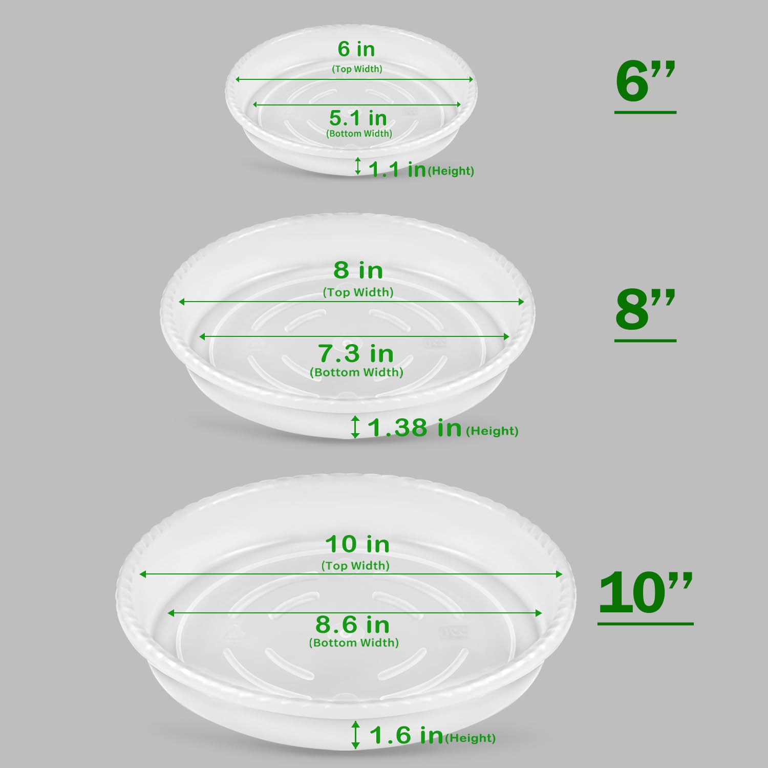 9 Pack Heavy Duty Clear Plastic Plant Saucers (6/8/10 Inch) - Thick Sturdy Plant Trays for Indoor Flower Pots, Drip Trays for Potted Plants | Perfect for Home Gardening, Balcony Decor & Plant Drainage Protection
