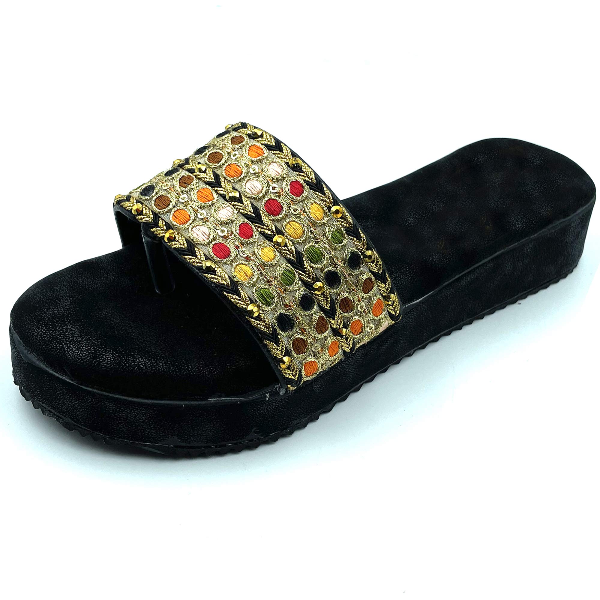 Chandrakala Women's Traditional Flat Flip Flops Sandals - Comfortable Open Toe Slip On Slides for Summer, Wedding, Bridal, Beach & Casual Wear (WF115)