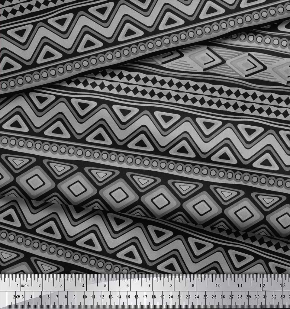 Soimoi Moss Georgette Brown Fabric by The Yard - 42 Inch Wide Aztec Geometric Printed Material for Dresses, Curtains & Home Decor | Tribal Contemporary Fashion Fabric for DIY Sewing Projects