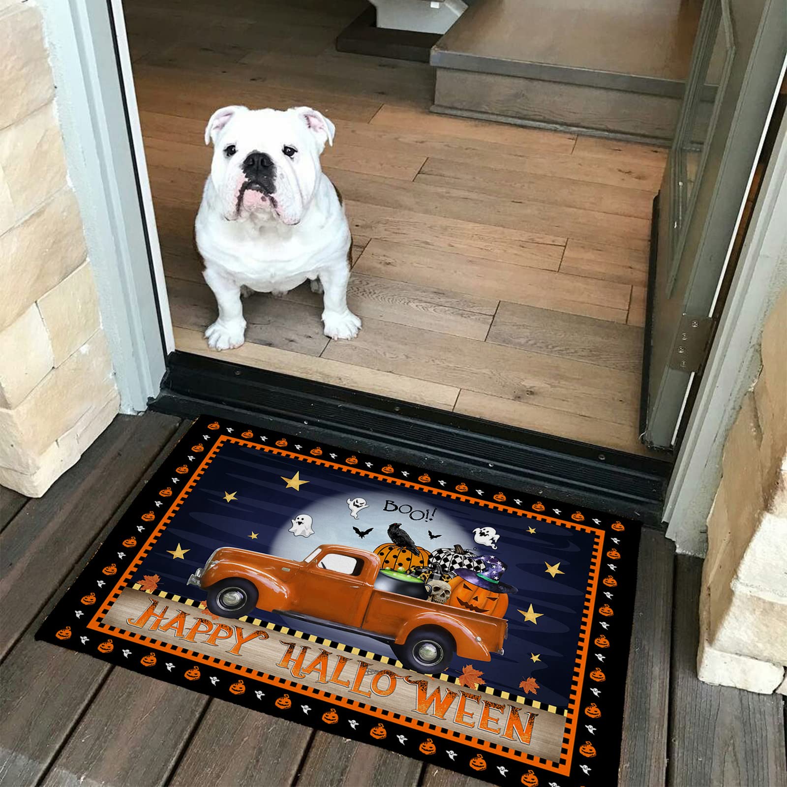 Premium Indoor Absorbent Door Mat for High Traffic Areas - Halloween Pumpkin Crow Ghost Bat Full Moon Design - Soft Entryway Welcome Rug for Indoor/Outdoor Use - Perfect for Front Door, Mudroom, and Patio Decor