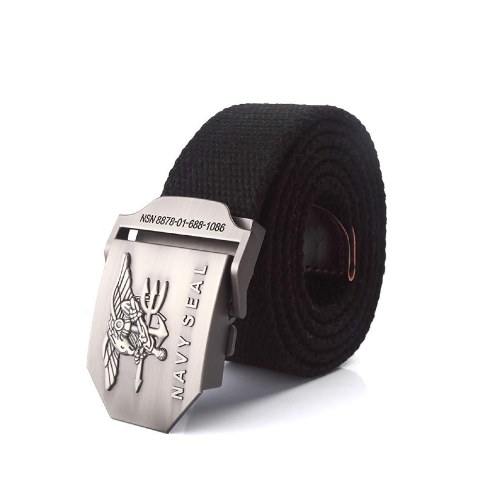FDDSSYX Unisex Black Nylon Canvas Belt with Navy Metal Buckle - Adjustable Waistband for Jeans, Pants & Casual Outfits | Durable Fashion Accessory for Men & Women