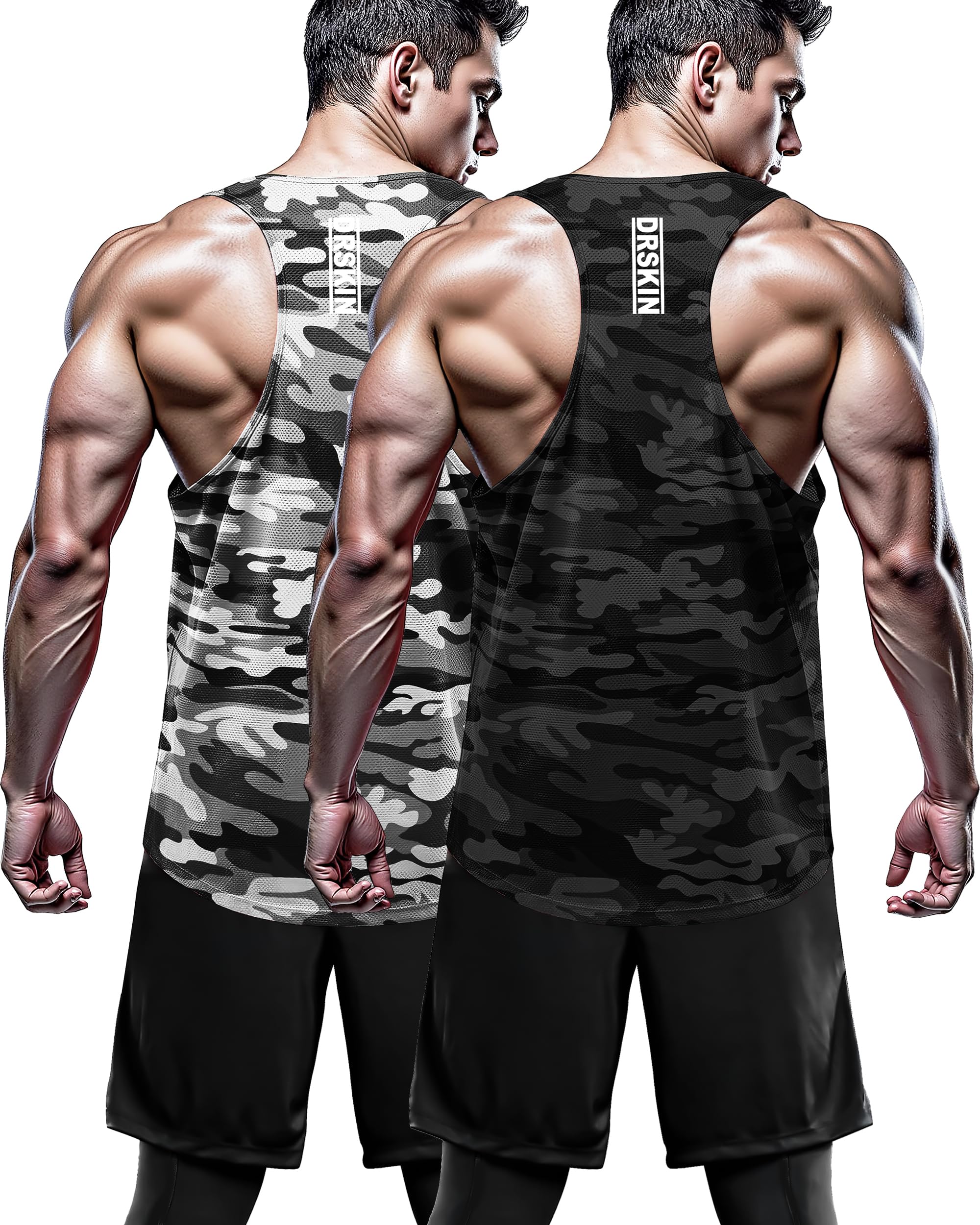 DRSKIN Men's 4-Pack/3-Pack/1-Pack Sleeveless Muscle Tank Tops - Y-Back Athletic Shirts for Gym, Workout & Training - Moisture Wicking & Quick Dry Fit - Perfect for Weightlifting, Running & Summer Sports