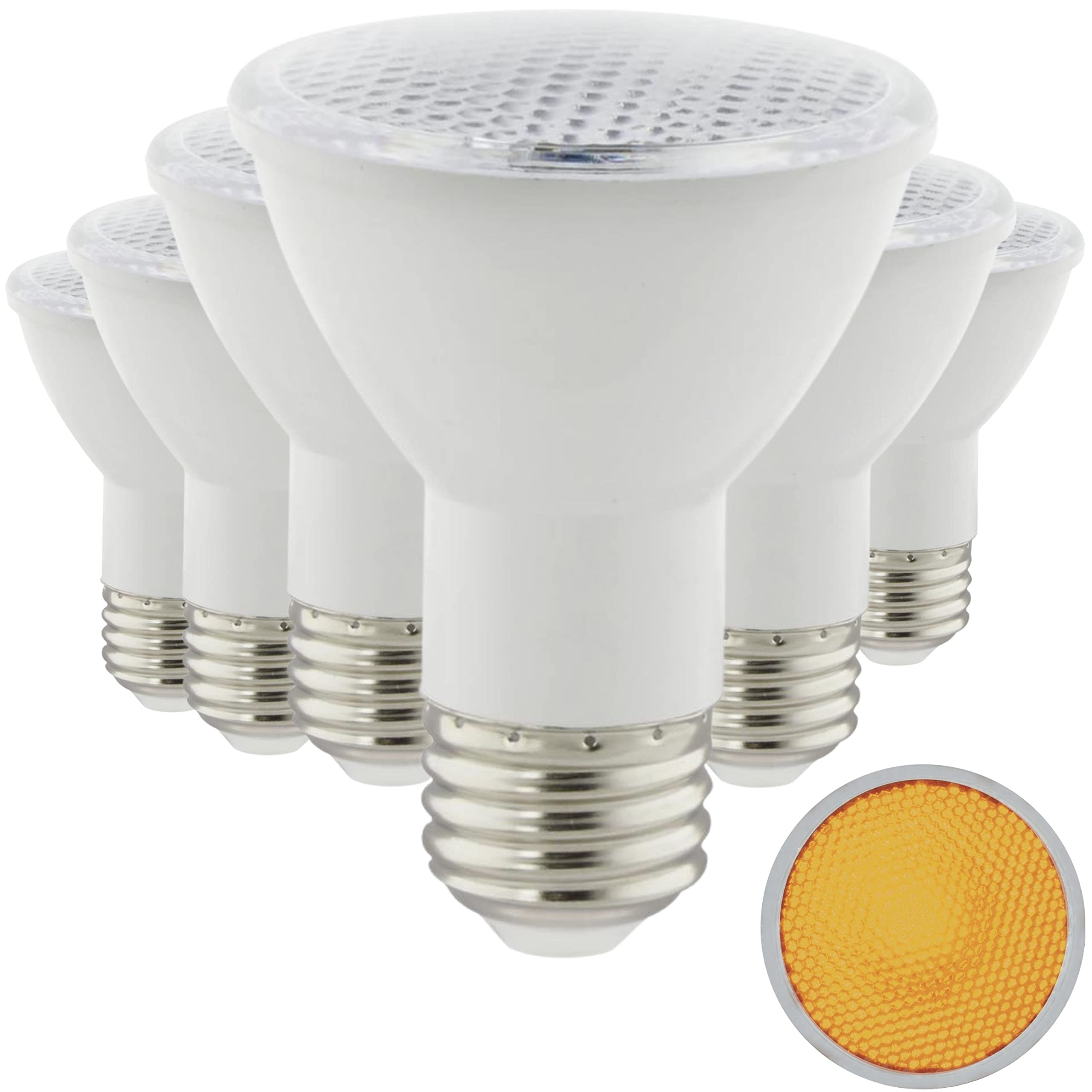 6.5W PAR20 LED Amber Light Bulbs (6 Pack) - 40° Beam Angle, Medium Base, 120V, Turtle Friendly - Perfect for Office Spaces, Ceiling Lights, Conference Rooms & Recessed Can Lights