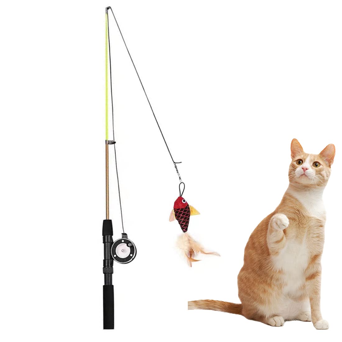 Interactive Cat Fishing Pole Toy - Retractable Teaser Wand with Reel & Feather Mouse for Indoor Kittens | Playtime, Exercise & Bonding Activity for Cats