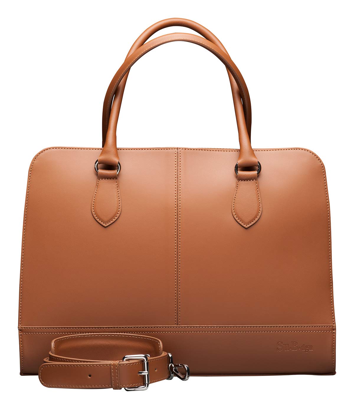 Premium Italian Leather Laptop Bag for Women 15.6 Inch - Business Briefcase with Luggage Strap & Adjustable Shoulder Strap - Stylish Crossbody Work Bag for Office, Travel & Commuting | Brown