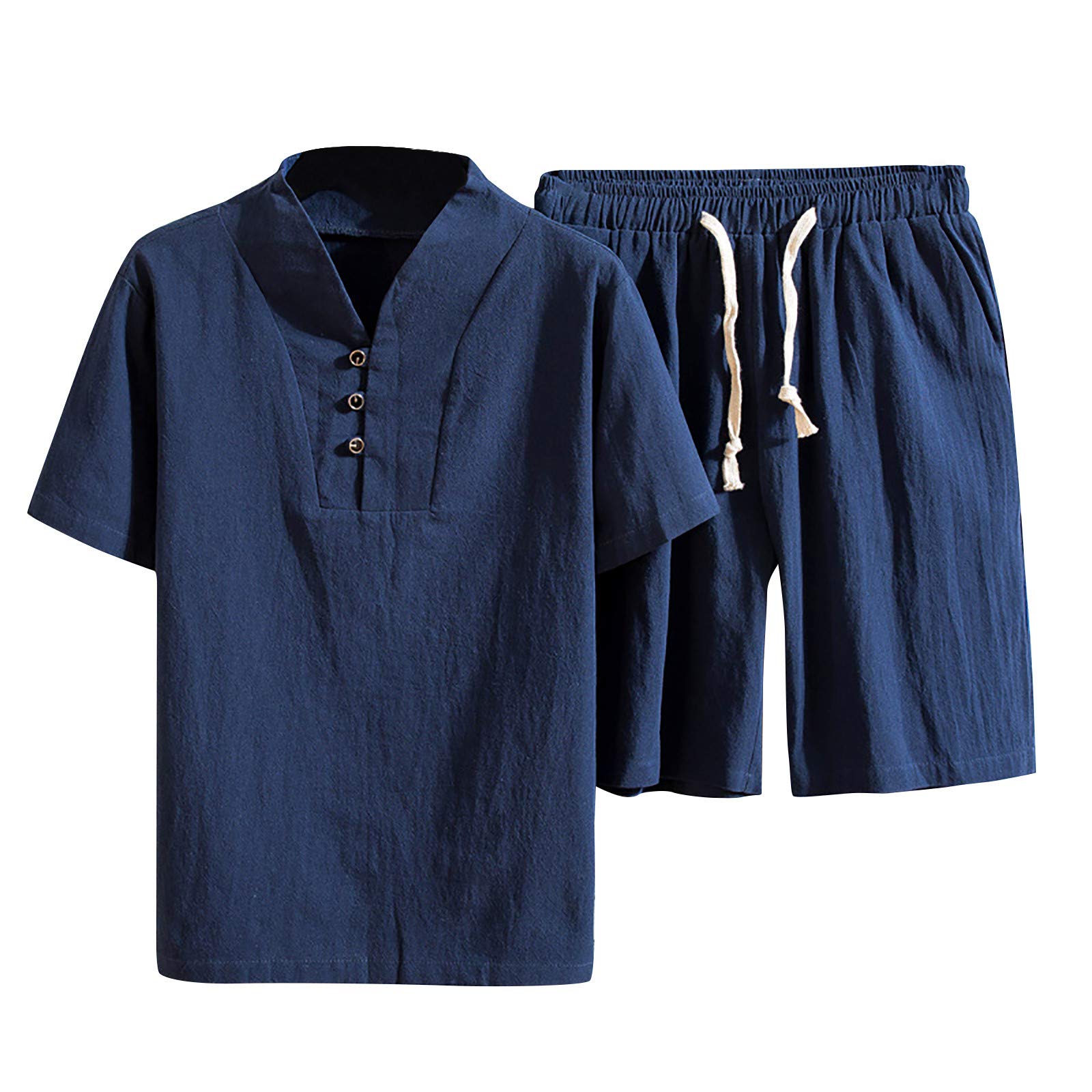 GBSELL Men's Short Sleeve Linen Button-Up Shirt - Breathable Cotton Tee for Summer, Casual Solid Color T-Shirt | Perfect for Outdoor Activities, Beach Wear & Daily Comfort