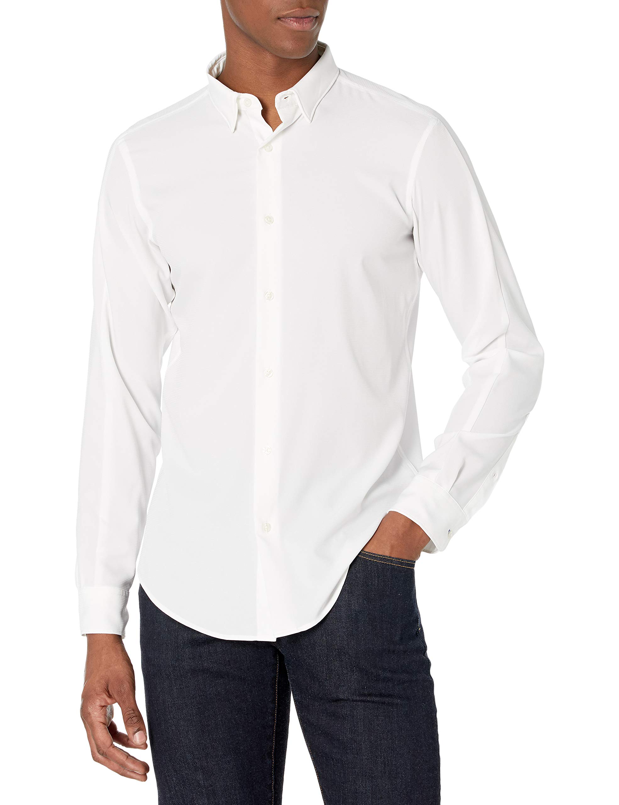 Perry Ellis Men's Motion Tall Slim Fit Crosshatch Stretch Dress Shirt for Business Casual & Office Wear | Comfortable & Stylish Formal Attire