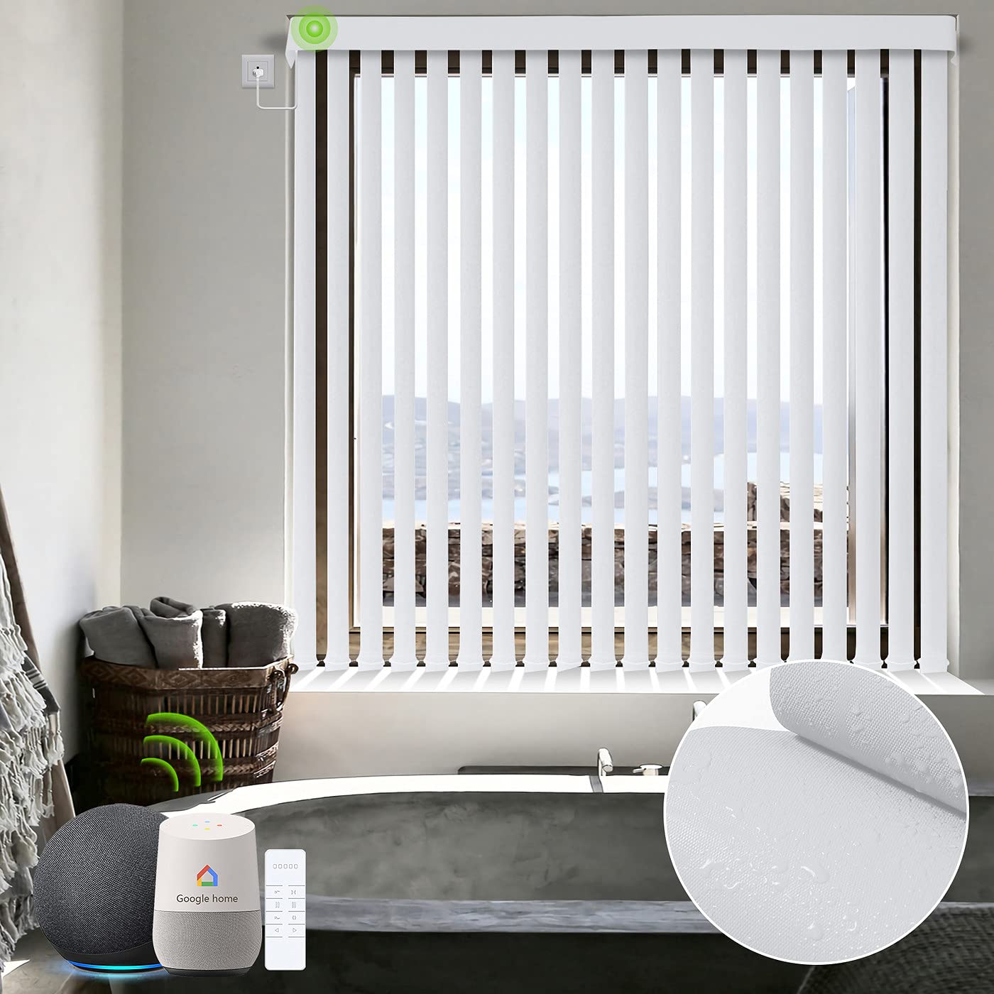 Yoolax Motorized Vertical Blinds for Sliding Glass Doors - Smart Blackout Window Shades Compatible with Alexa & Google Home - Custom Size White - Perfect for Patio Doors, Living Room & Bedroom Windows
