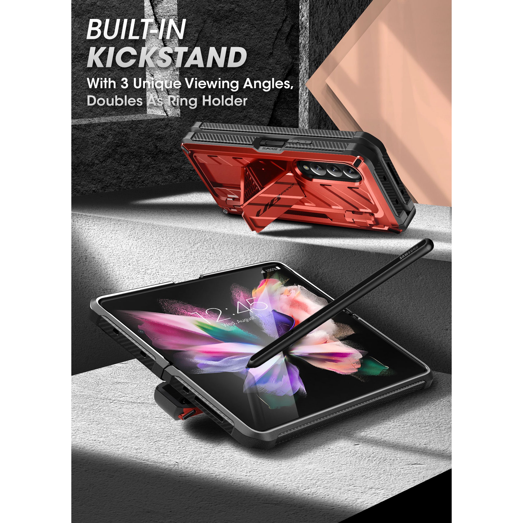 Samsung Galaxy Z Fold 4 Unicorn Beetle PRO Heavy Duty Rugged Case with S Pen Holder - Shockproof & Drop Protection - Metallic Red - Perfect for Outdoor Adventures & Business Travel