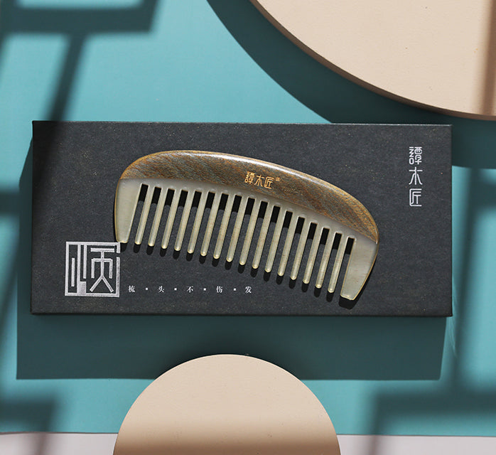 Natural Sheep Horn & Wooden Hair Comb for Women & Men - Handmade Detangling Styling Comb for Daily Hair Care & Grooming - Perfect for Home, Travel & Salon Use