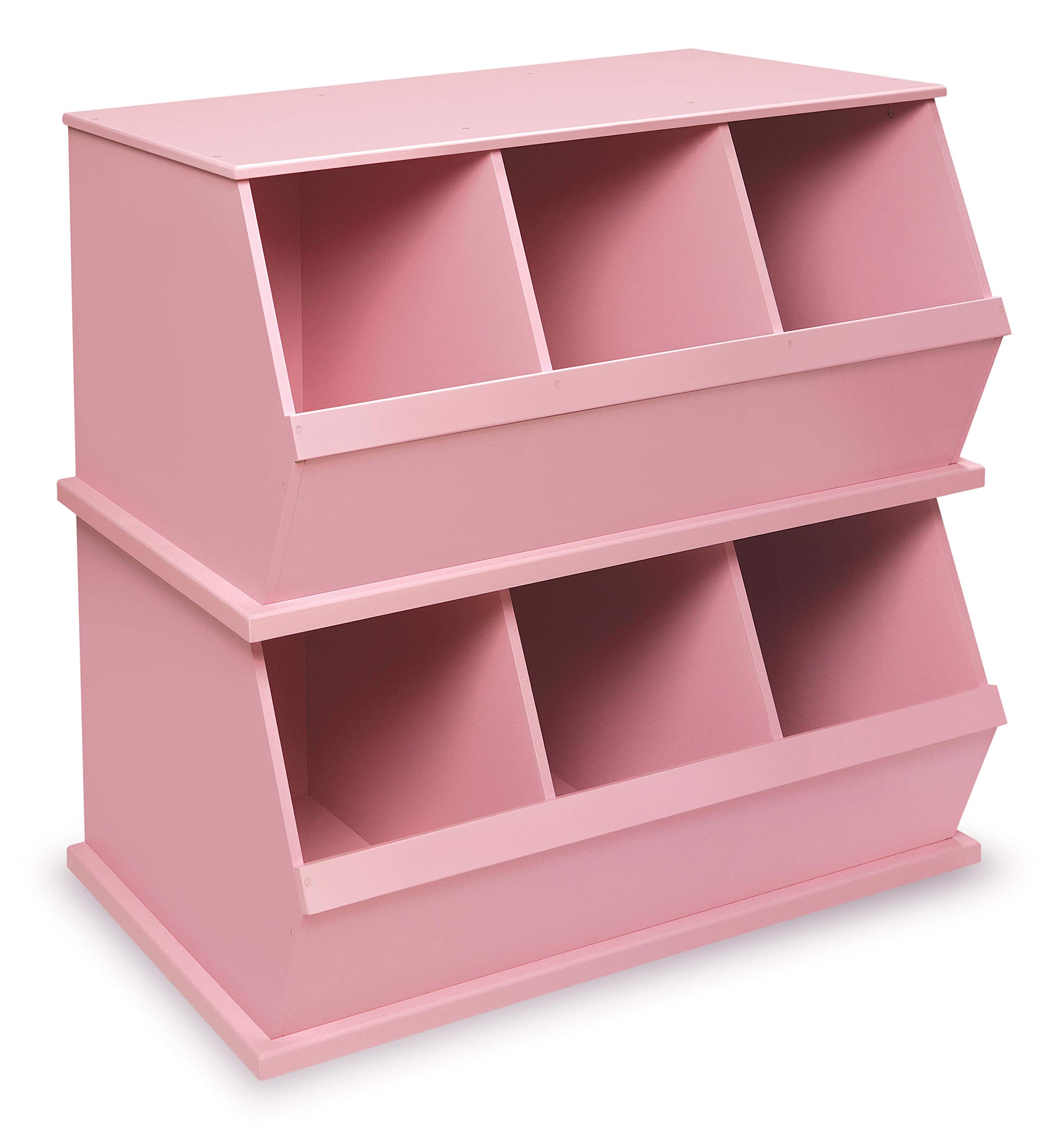 Badger Basket Three Bin Stackable Toy Storage Organizer with Removable Bins - Pink Nursery, Kids Room & Playroom Organization Solution