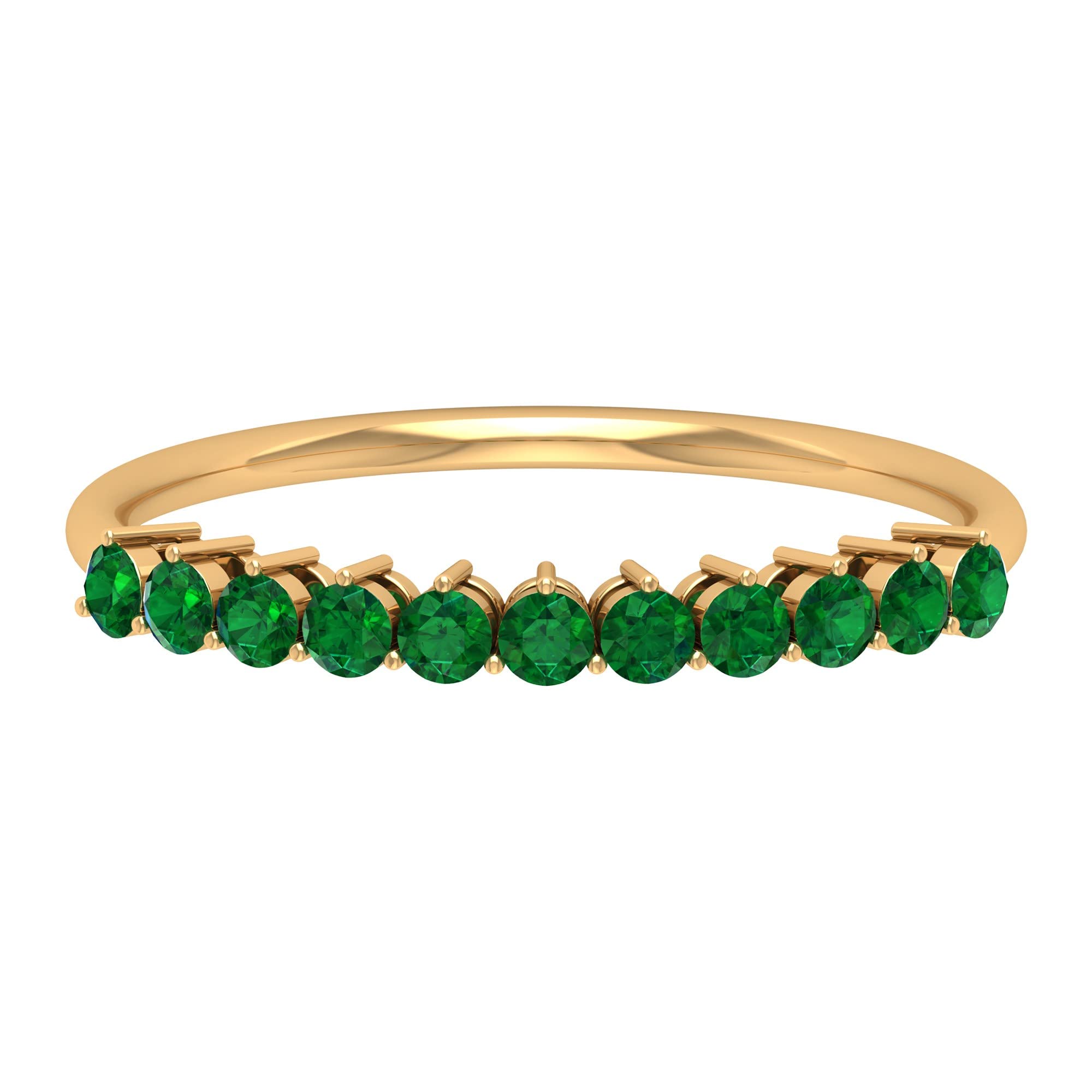 0.50 CT Emerald and 14K Solid Gold Semi Eternity Ring for Women - May Birthstone Jewelry, Dainty Stackable Band for Anniversary, Wedding, or Everyday Elegance