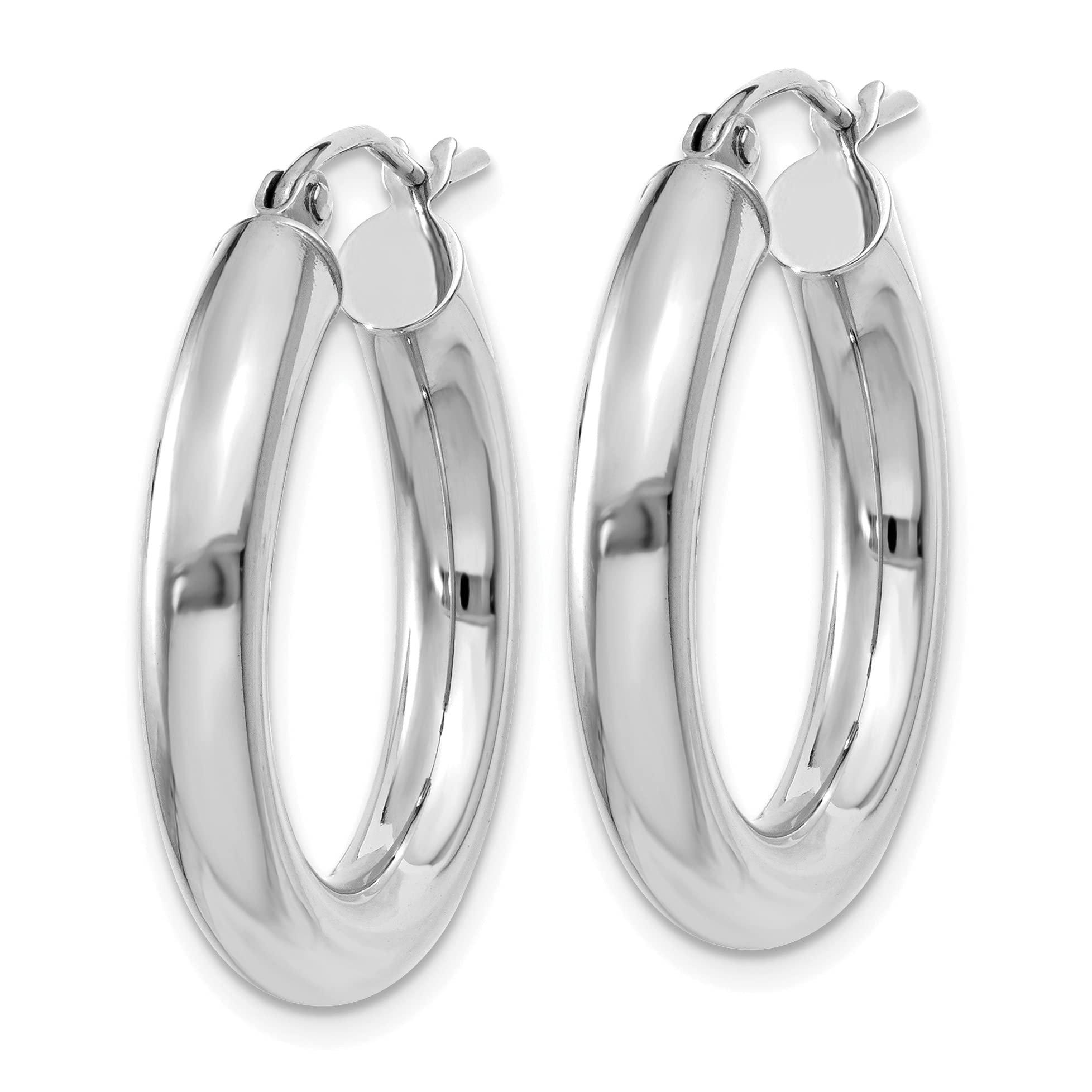 Avariah 10K White Gold Polished 4mm Tube Hoop Earrings - 17mm Dainty Everyday Studs for Women, Perfect for Work, Date Night & Special Occasions