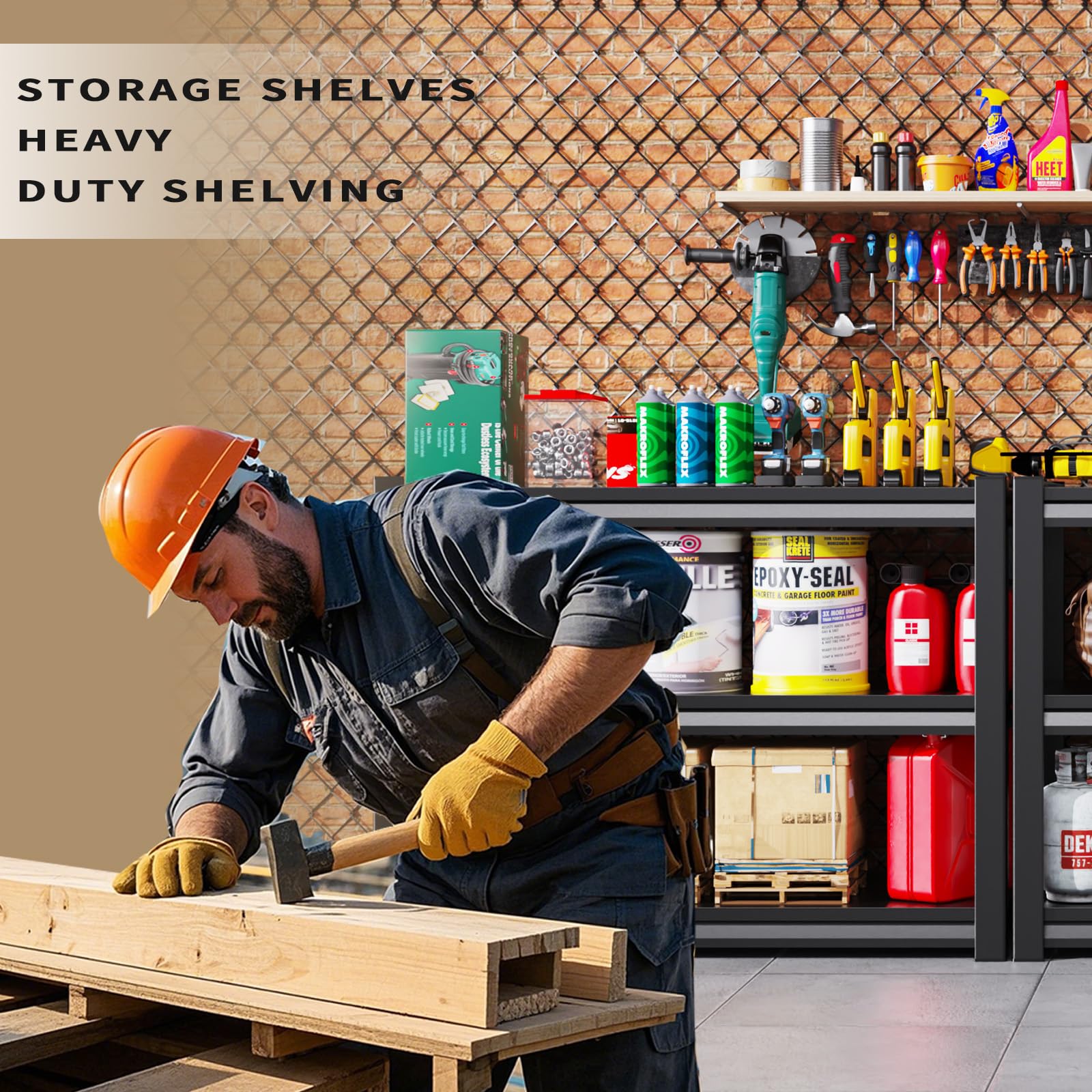 Heavy Duty Garage Shelving Unit - Adjustable Metal Storage Shelves for Garage, Warehouse, Basement & Industrial Use | Durable Utility Rack for Organizing Tools, Equipment & Home Storage