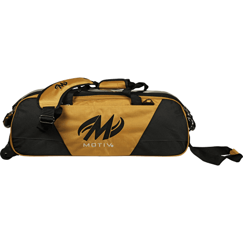 Motiv Ballistix Triple Tote Gold Shoe Bag Bundle - Premium Bowling Shoe Storage for Men & Women - Perfect for League Play, Tournaments and Bowling Practice