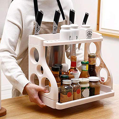 Arinda 2-Tier Spinning Spice Rack Organizer - Freestanding Kitchen Cabinet Shelf for Spices, Jars & Bottles | Space-Saving Pantry Storage Solution for Cupboards, Countertops & Shelves | Perfect for Small Kitchens & Organized Cooking Spaces