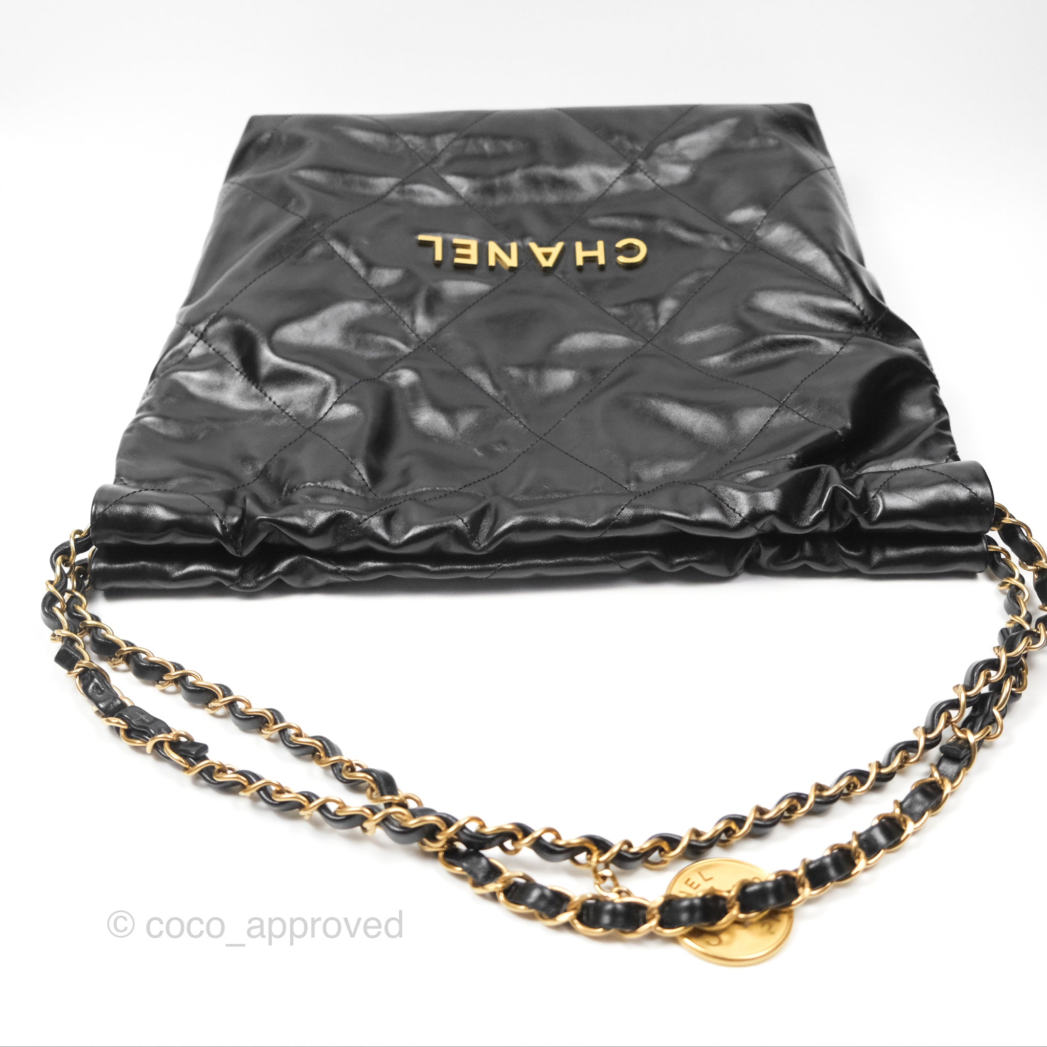 Chanel 22 Small Handbag Black Shiny Calfskin with Aged Gold Hardware - Luxury Crossbody Bag for Women, Perfect for Date Night & Evening Events